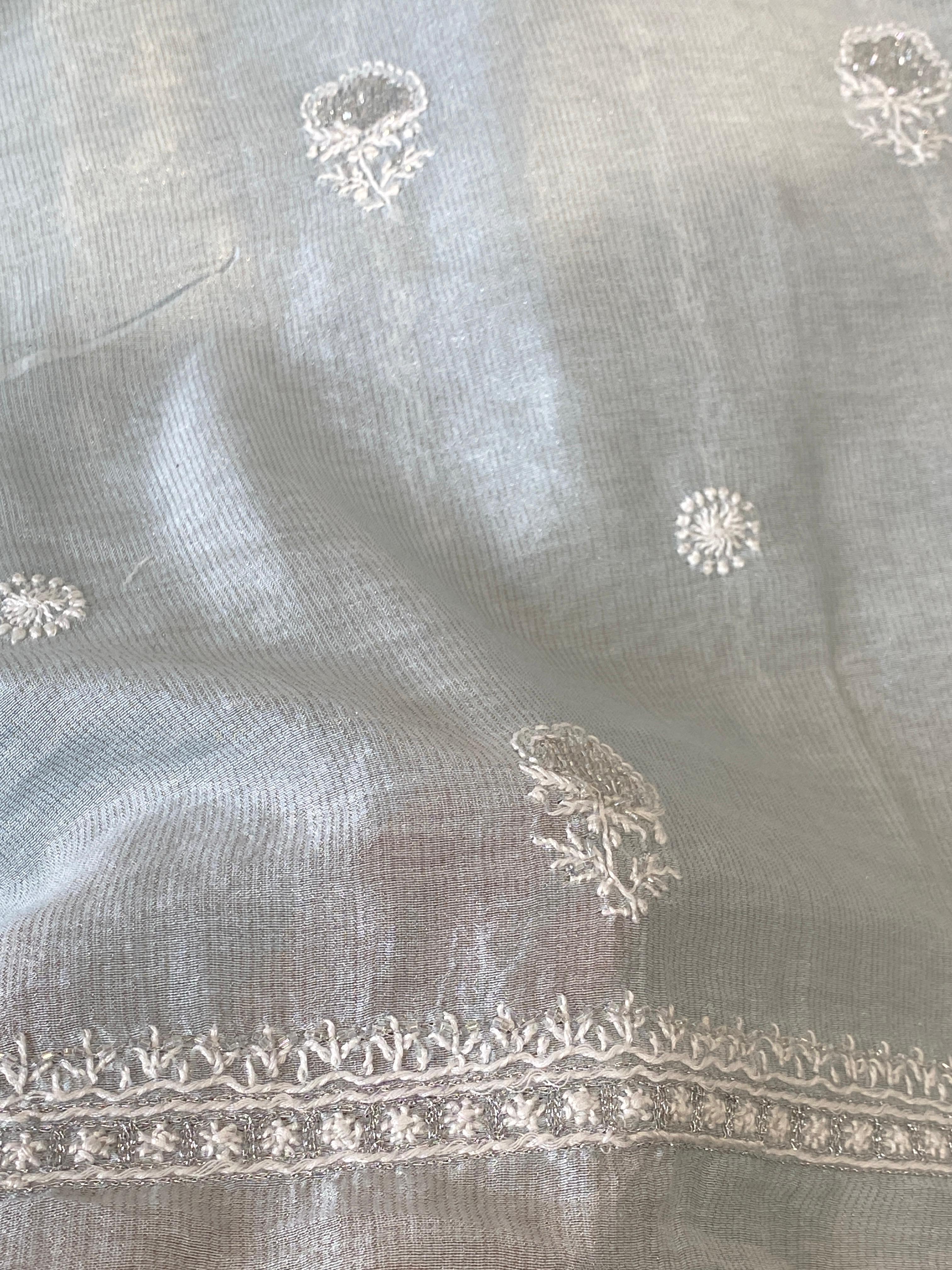 Sky blue tissue chikankari men kurta