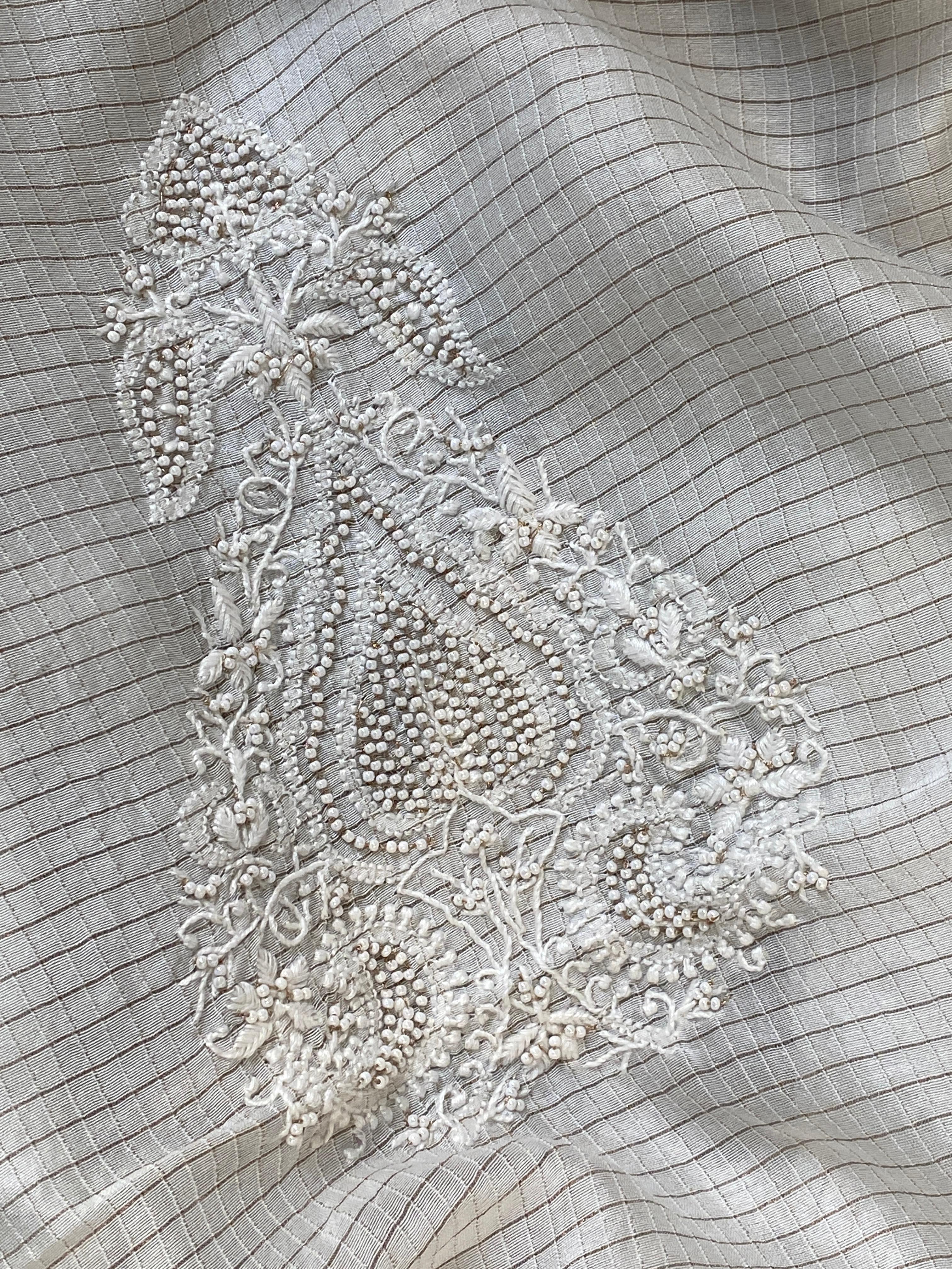 White CHANDERI ZARI CHECKS MENS KURTA