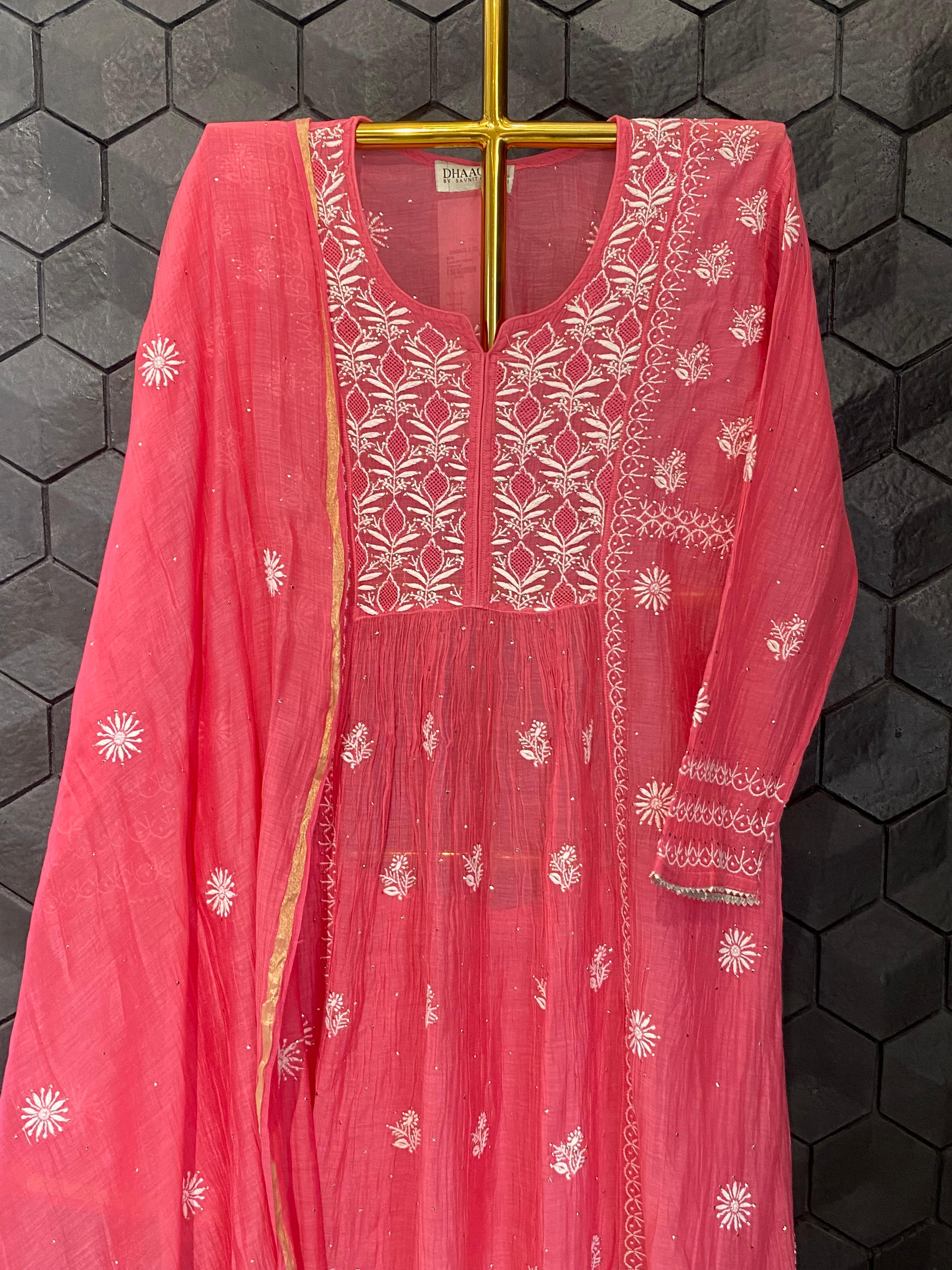 Fuschia mul chanderi sharara set