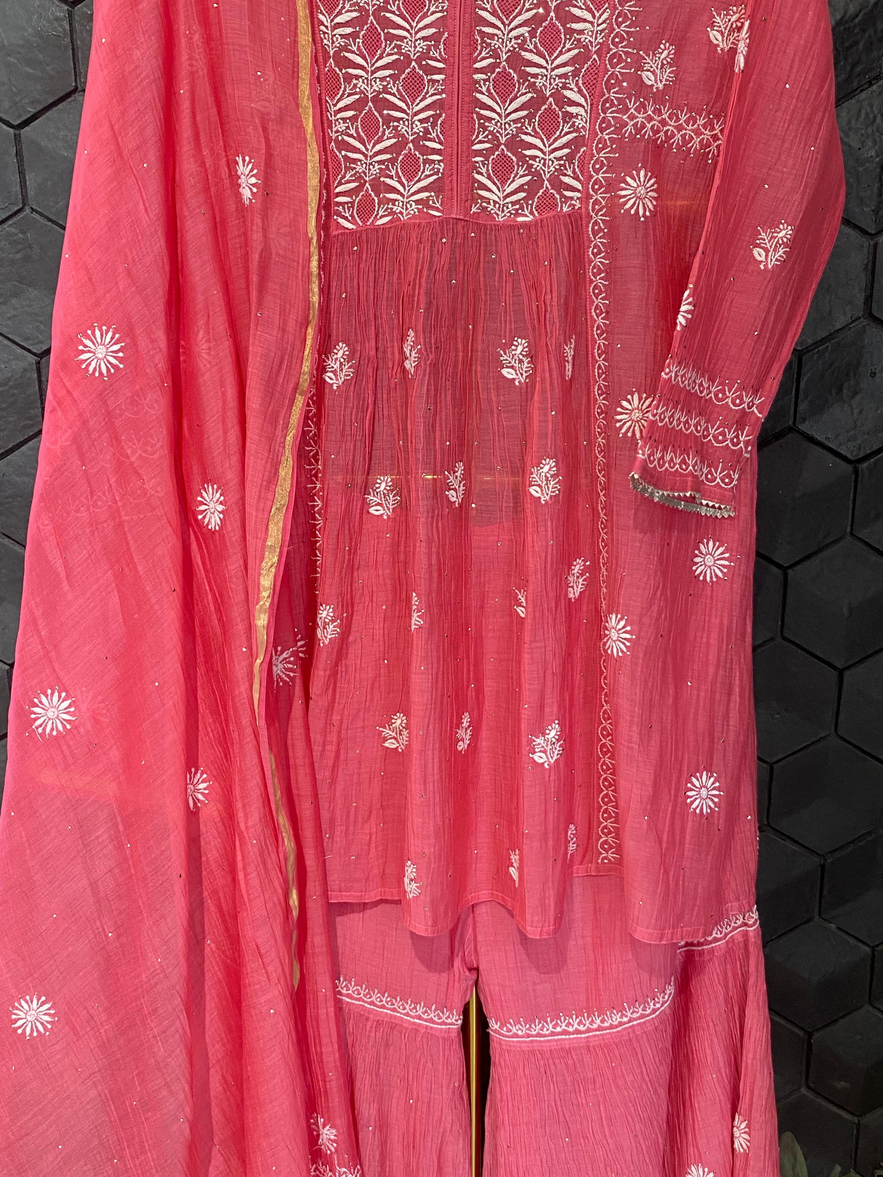 Fuschia mul chanderi sharara set