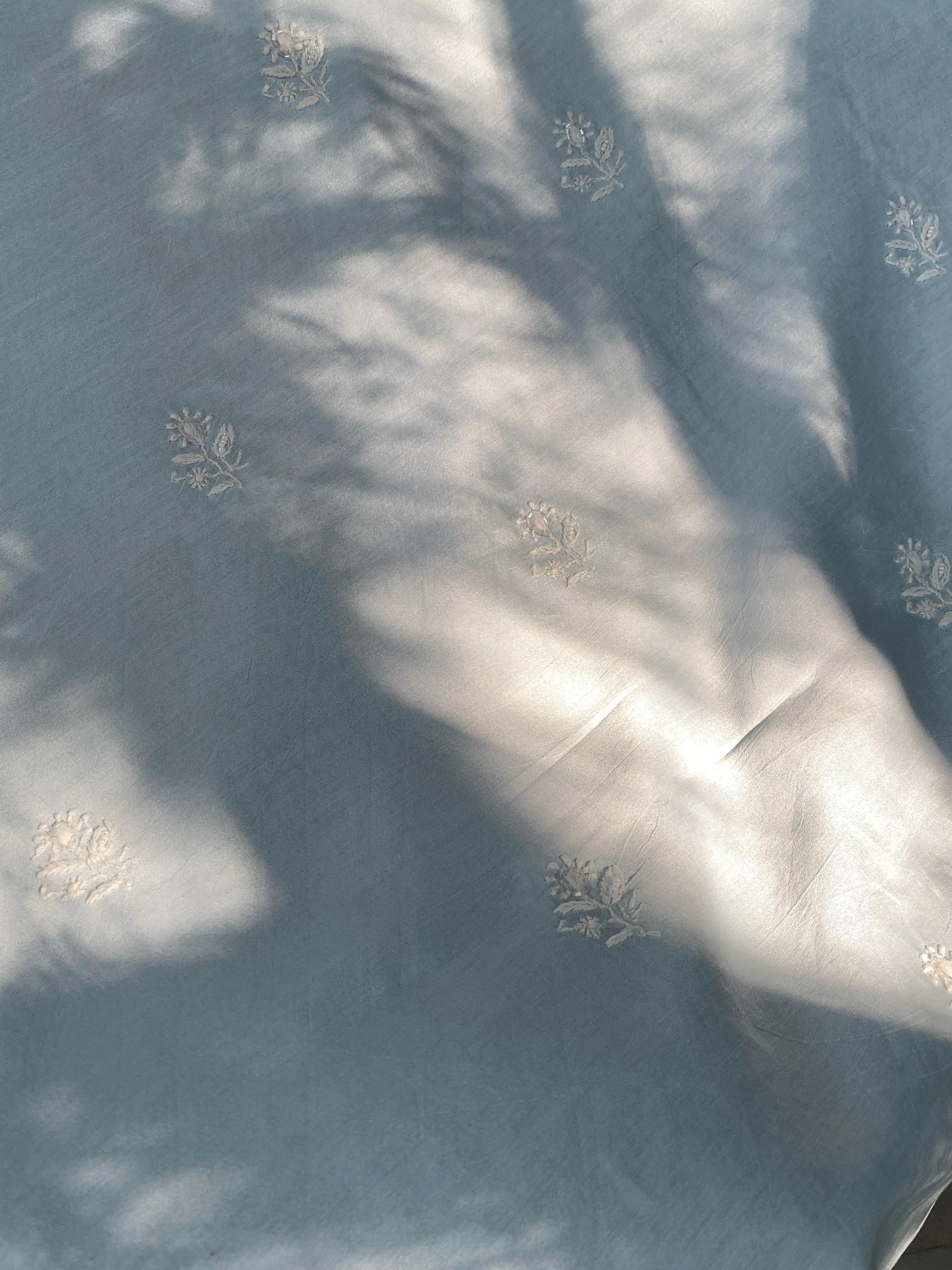 Sky Blue Mul Chanderi chikankari mens kurta