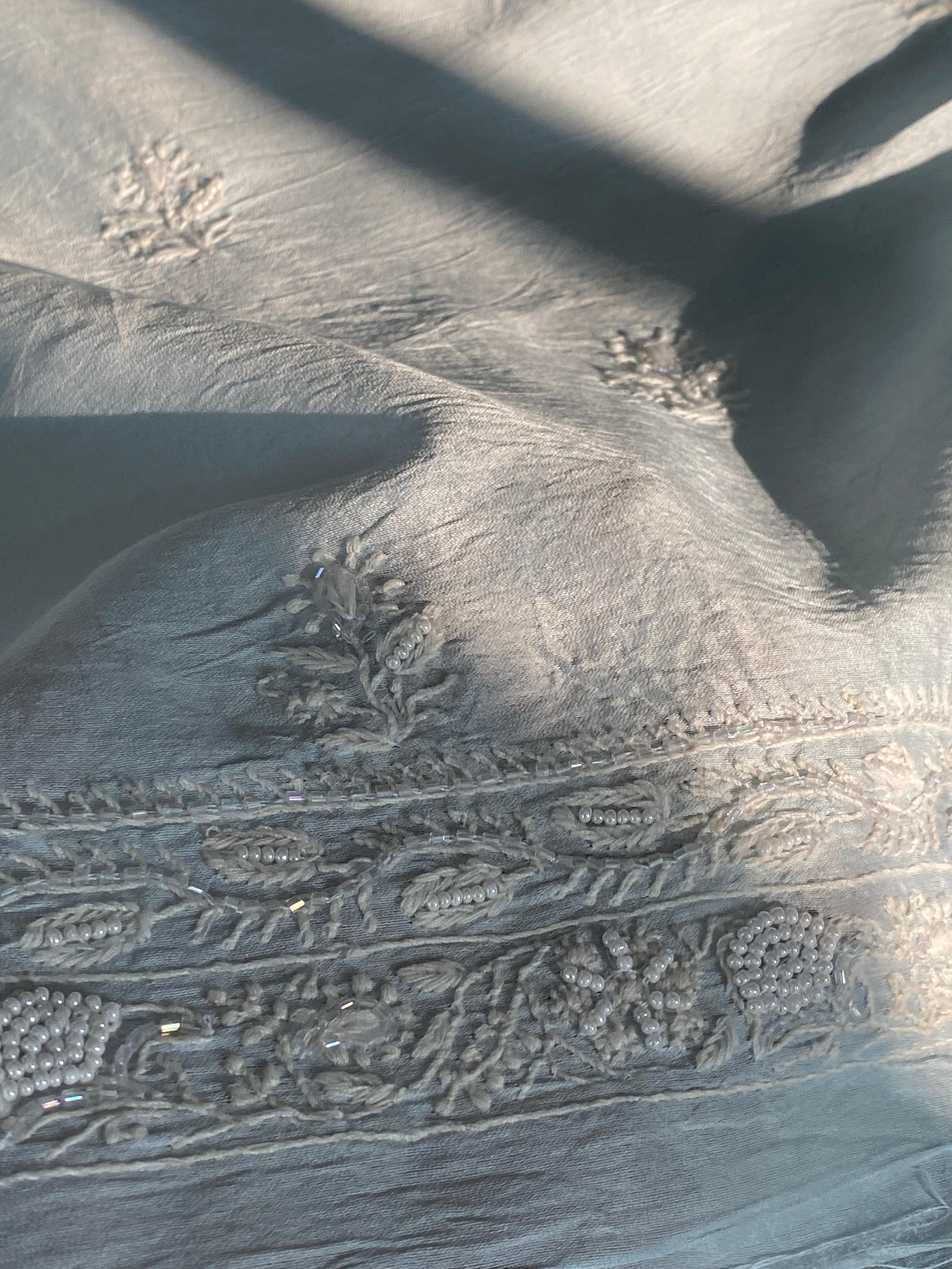 Sky Blue Mul Chanderi chikankari mens kurta