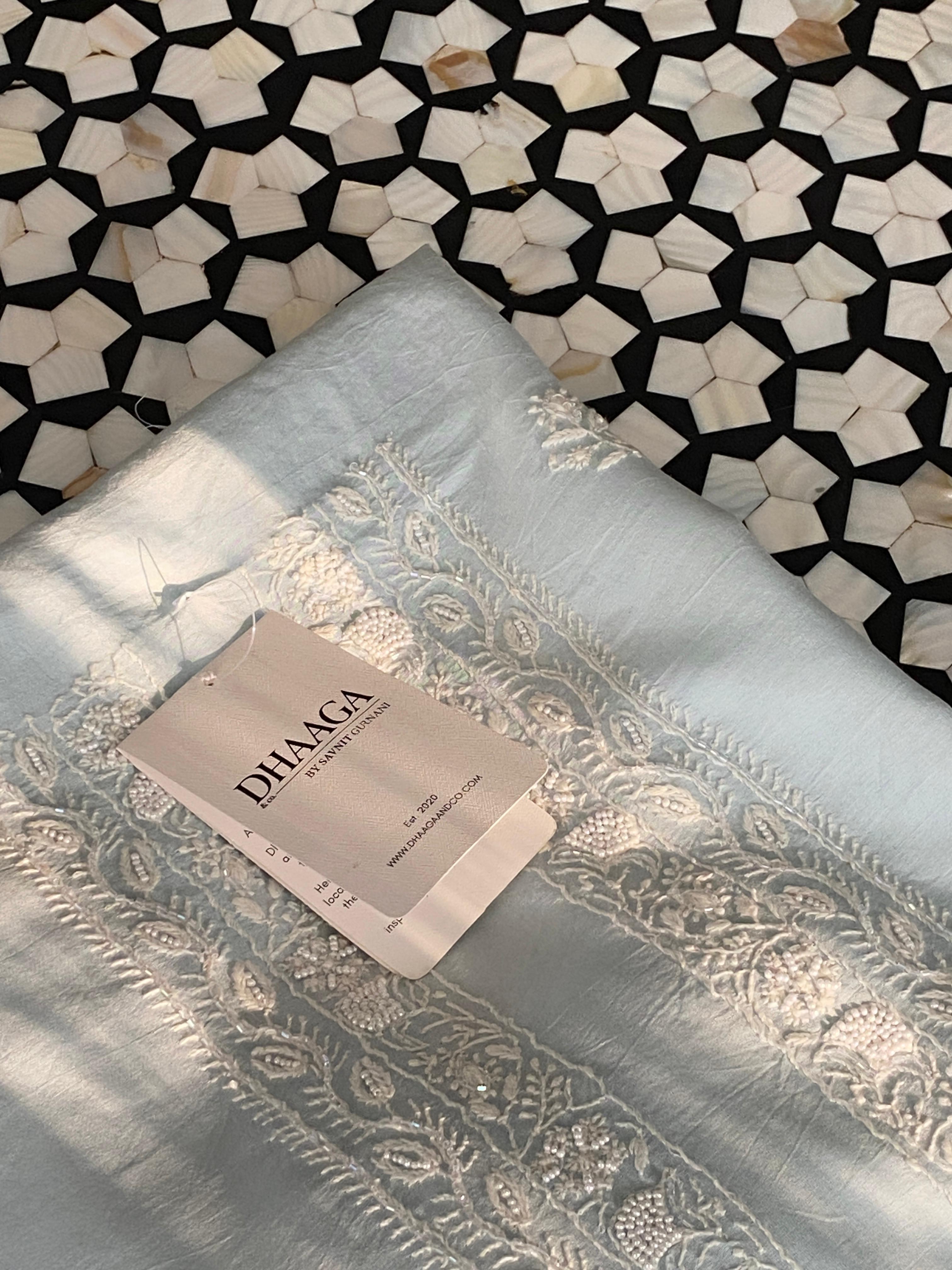 Sky Blue Mul Chanderi chikankari mens kurta