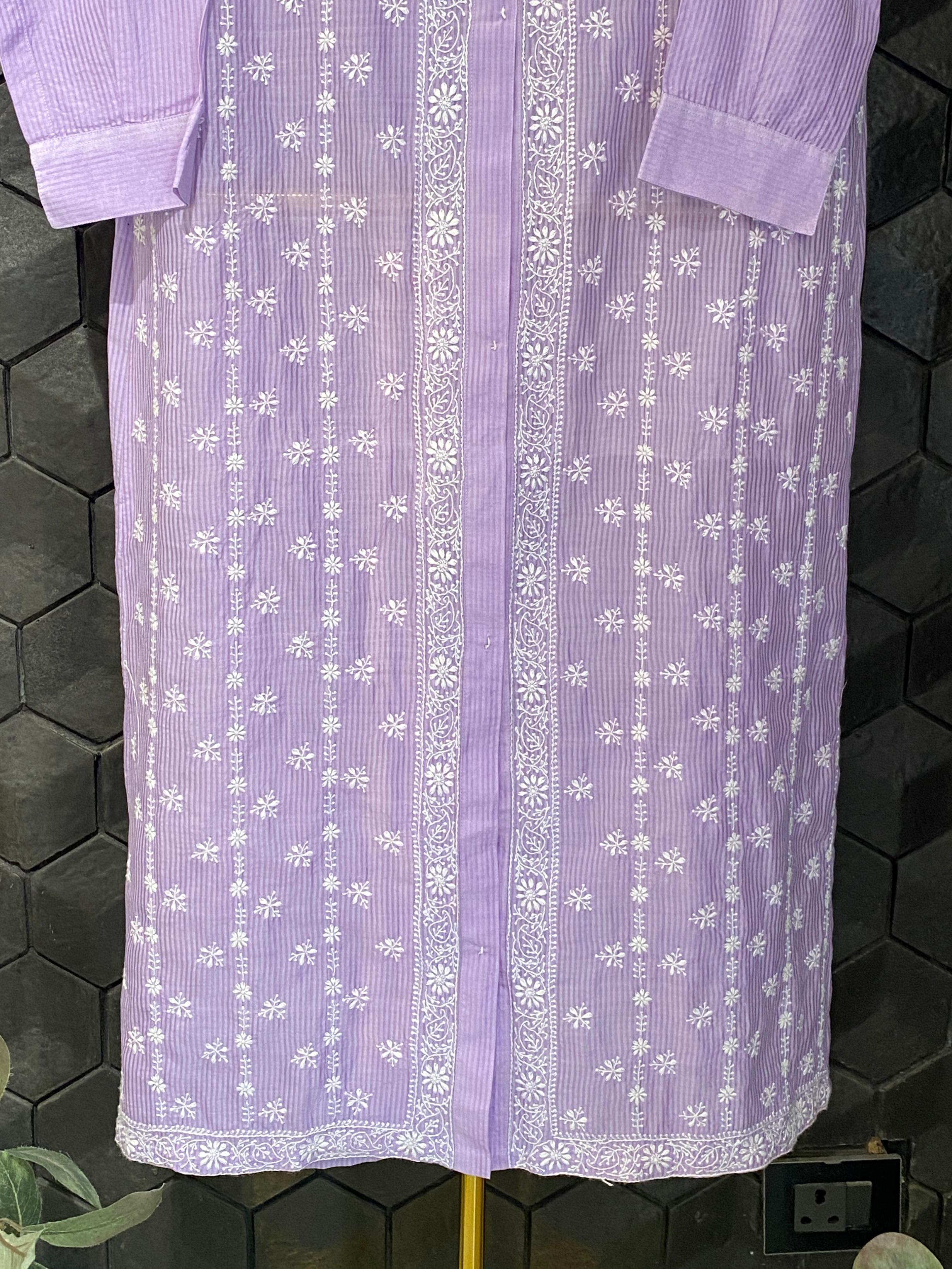Lilac chanderi chikankari long shirt