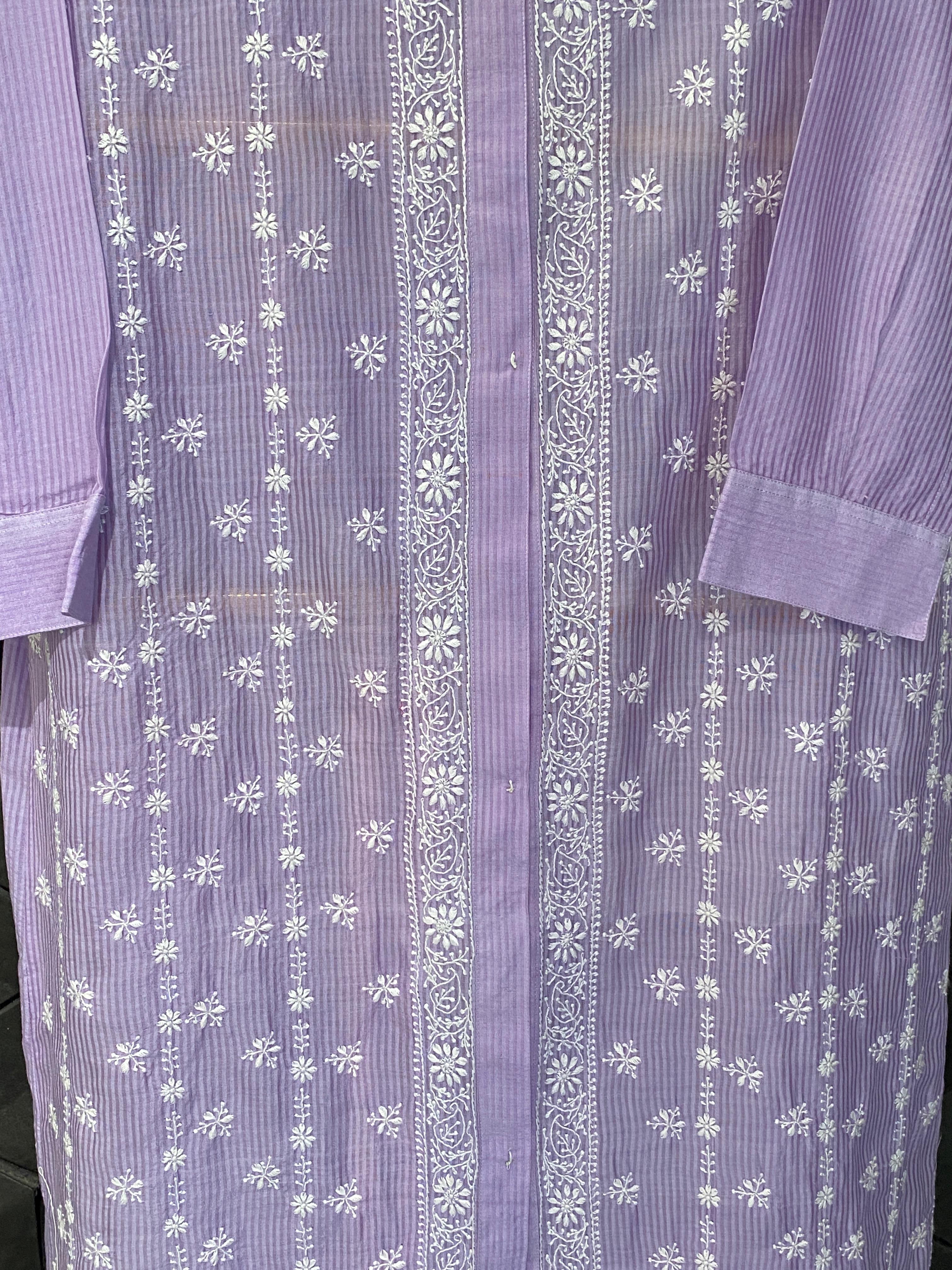 Lilac chanderi chikankari long shirt