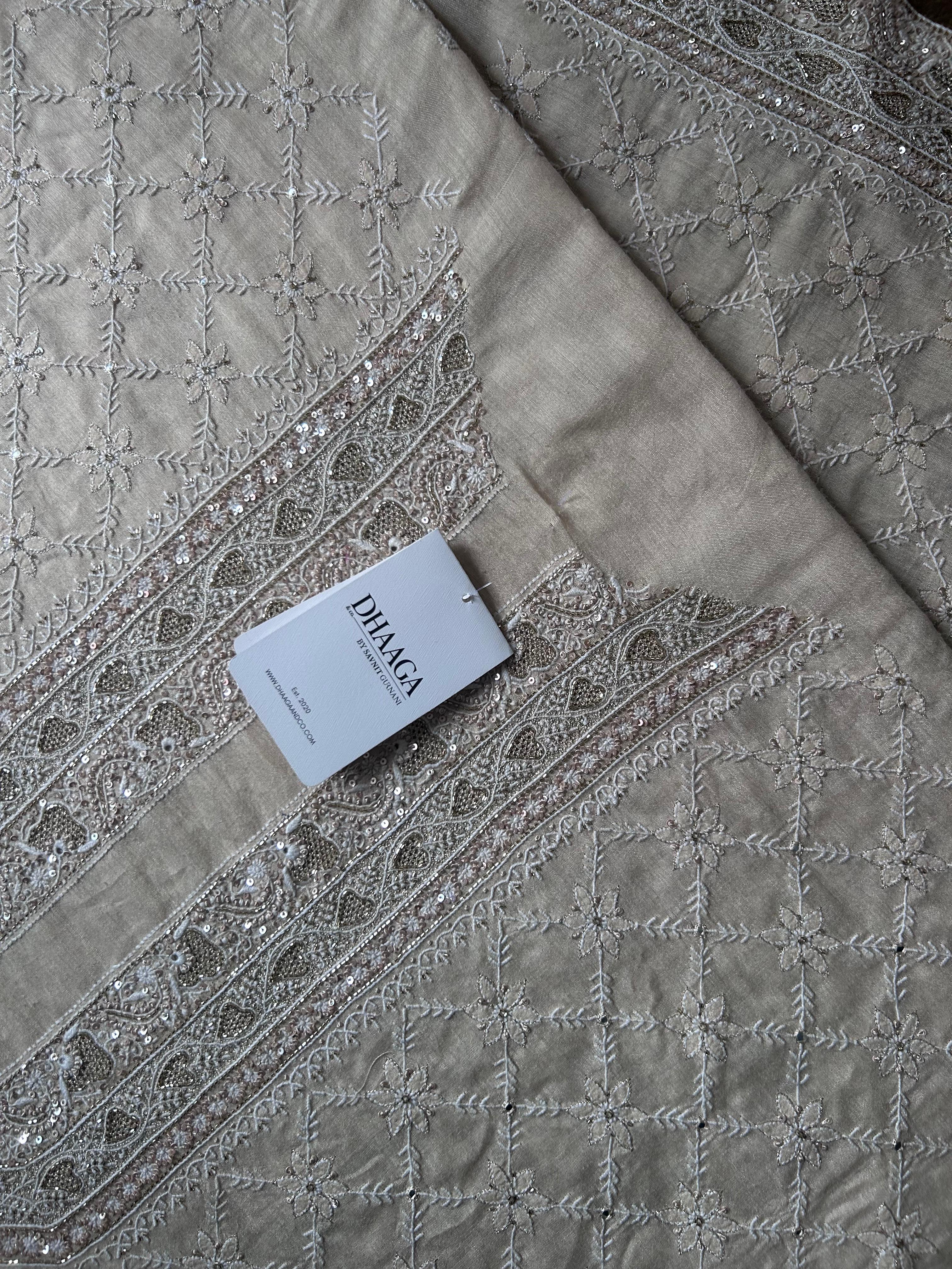 Beige Ek-Taar Munga Silk Mens Chikankari Kurta