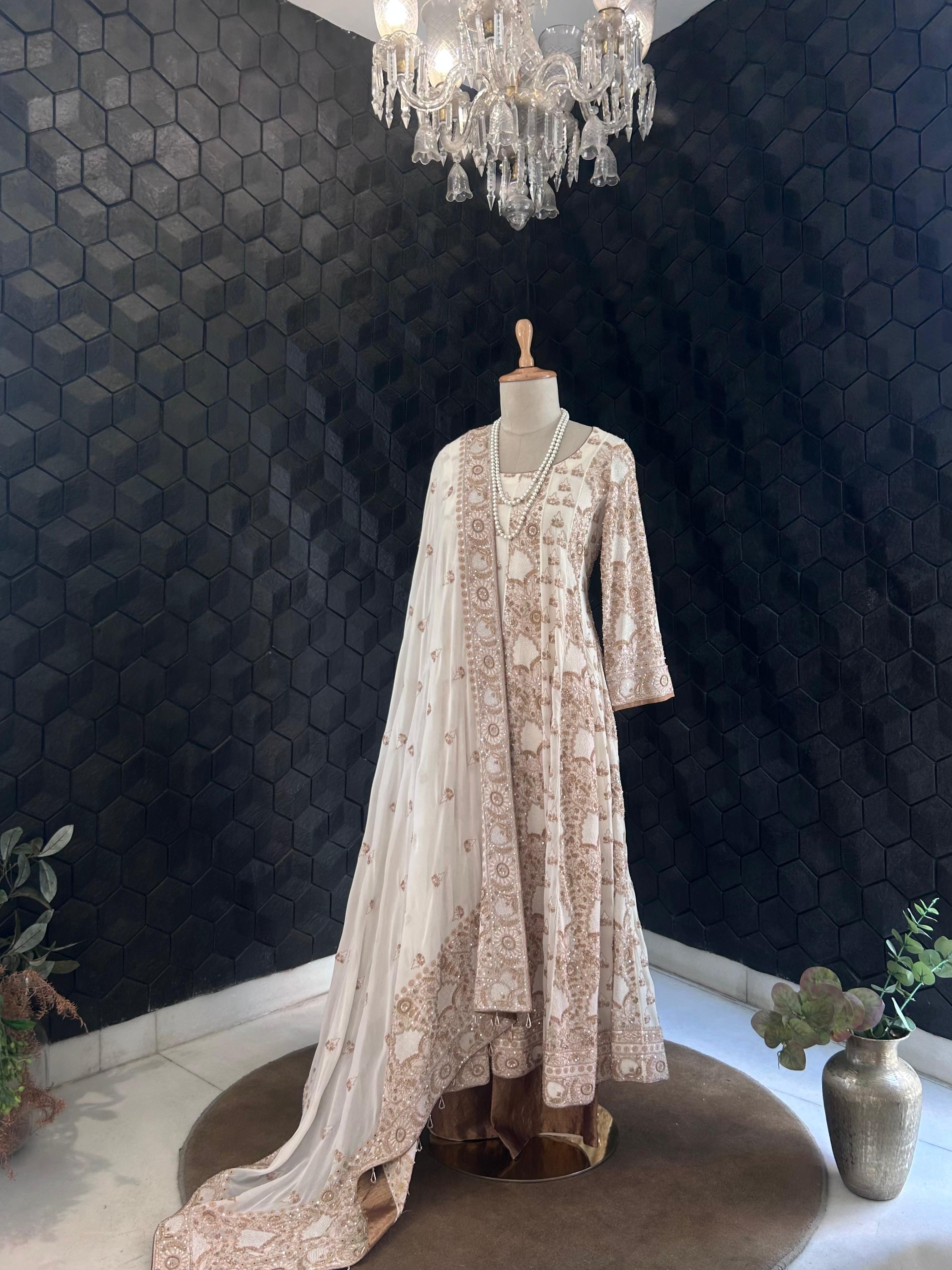 White georgette chikankari anarkali set