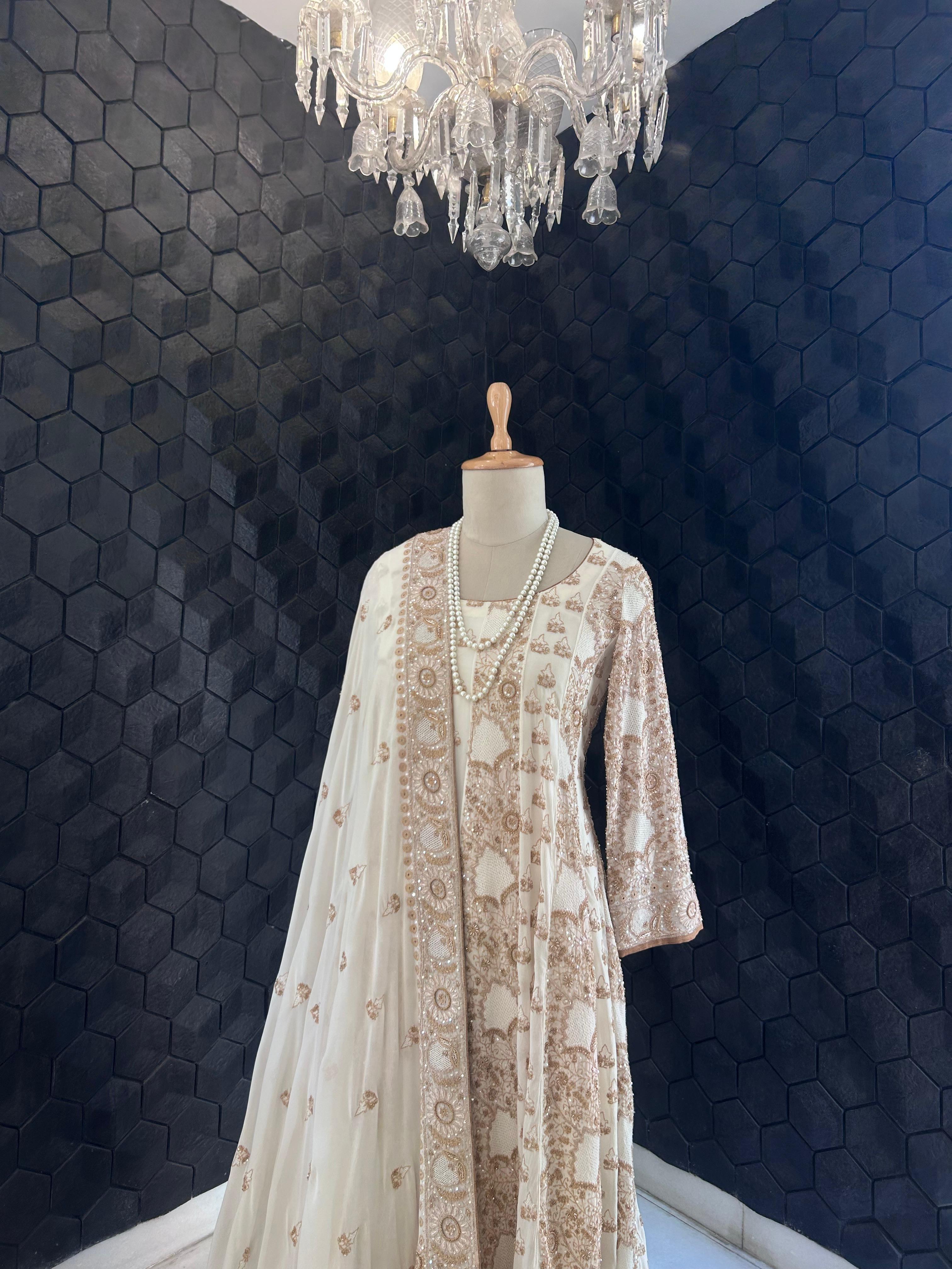 White georgette chikankari anarkali set