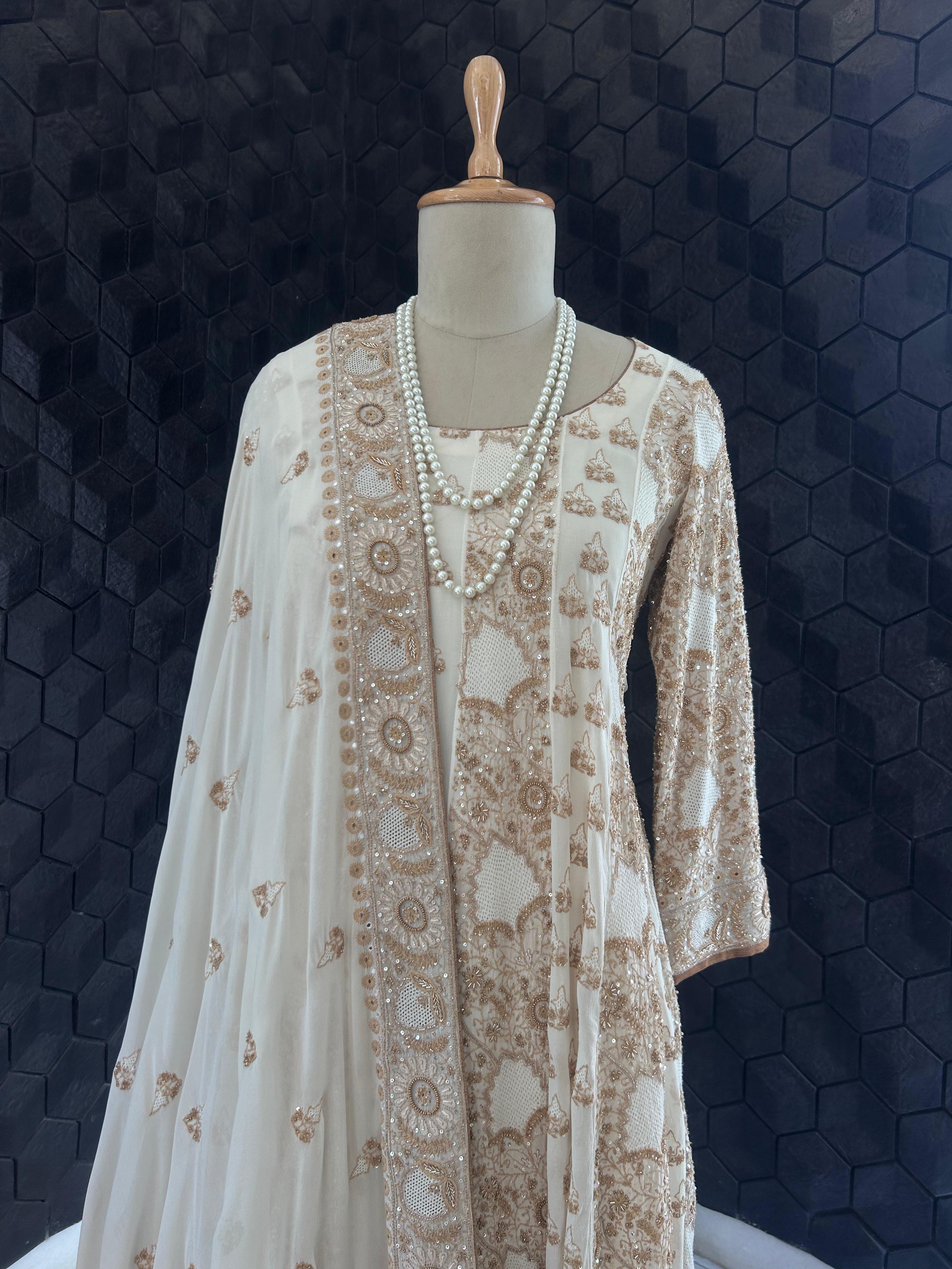 White georgette chikankari anarkali set