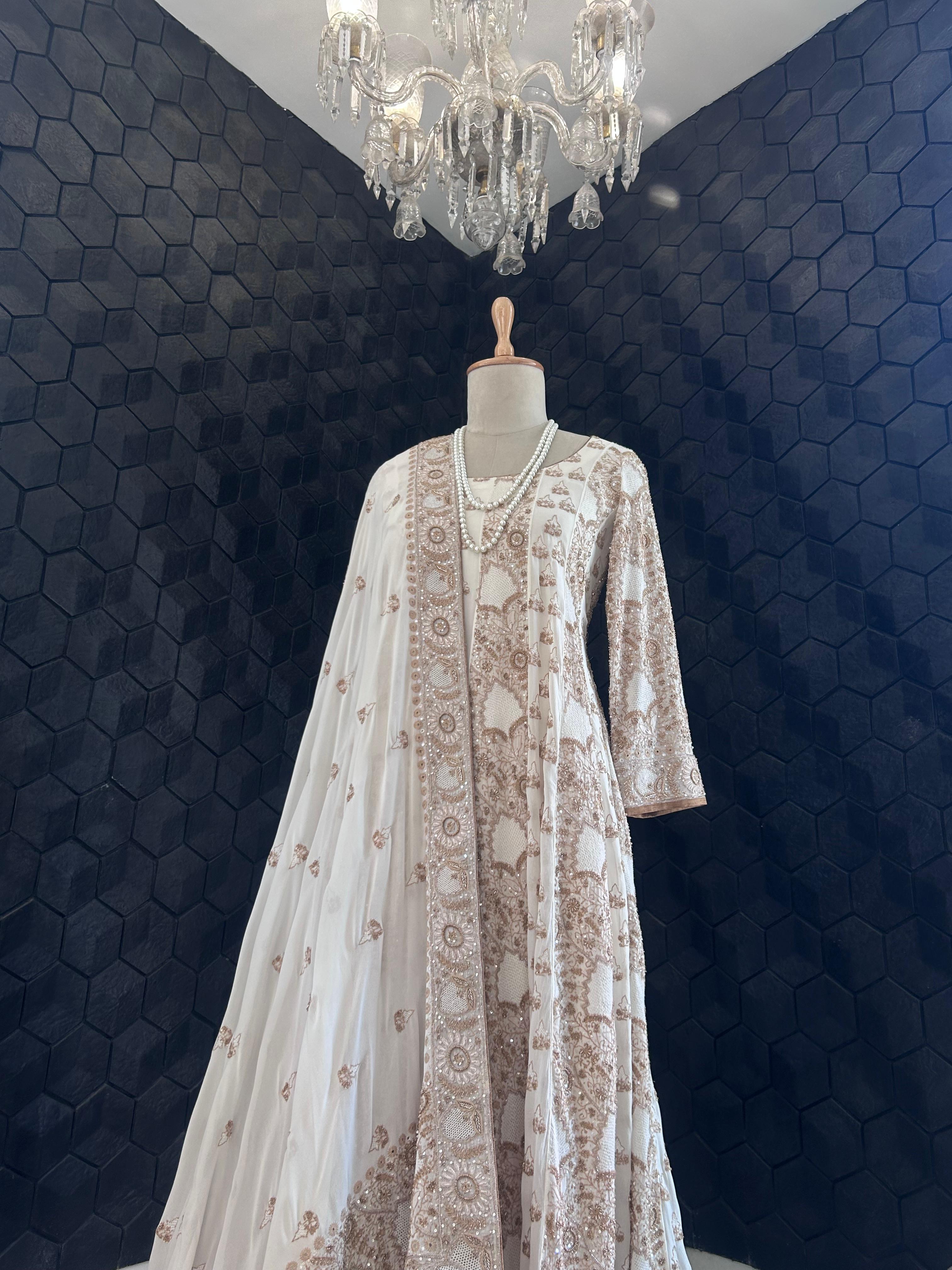 White georgette chikankari anarkali set