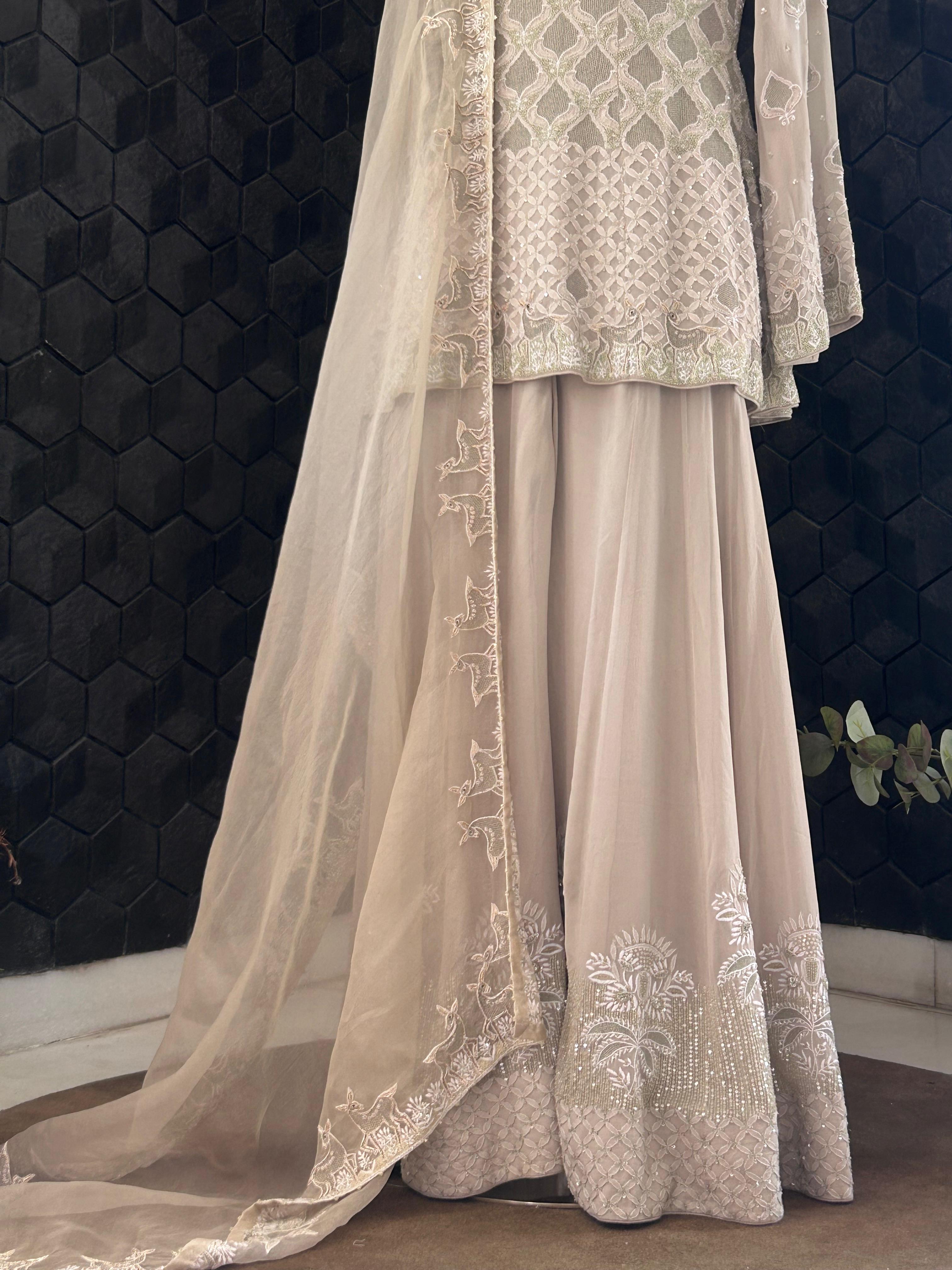 Sage Green Georgette Chikankari Sharara Set