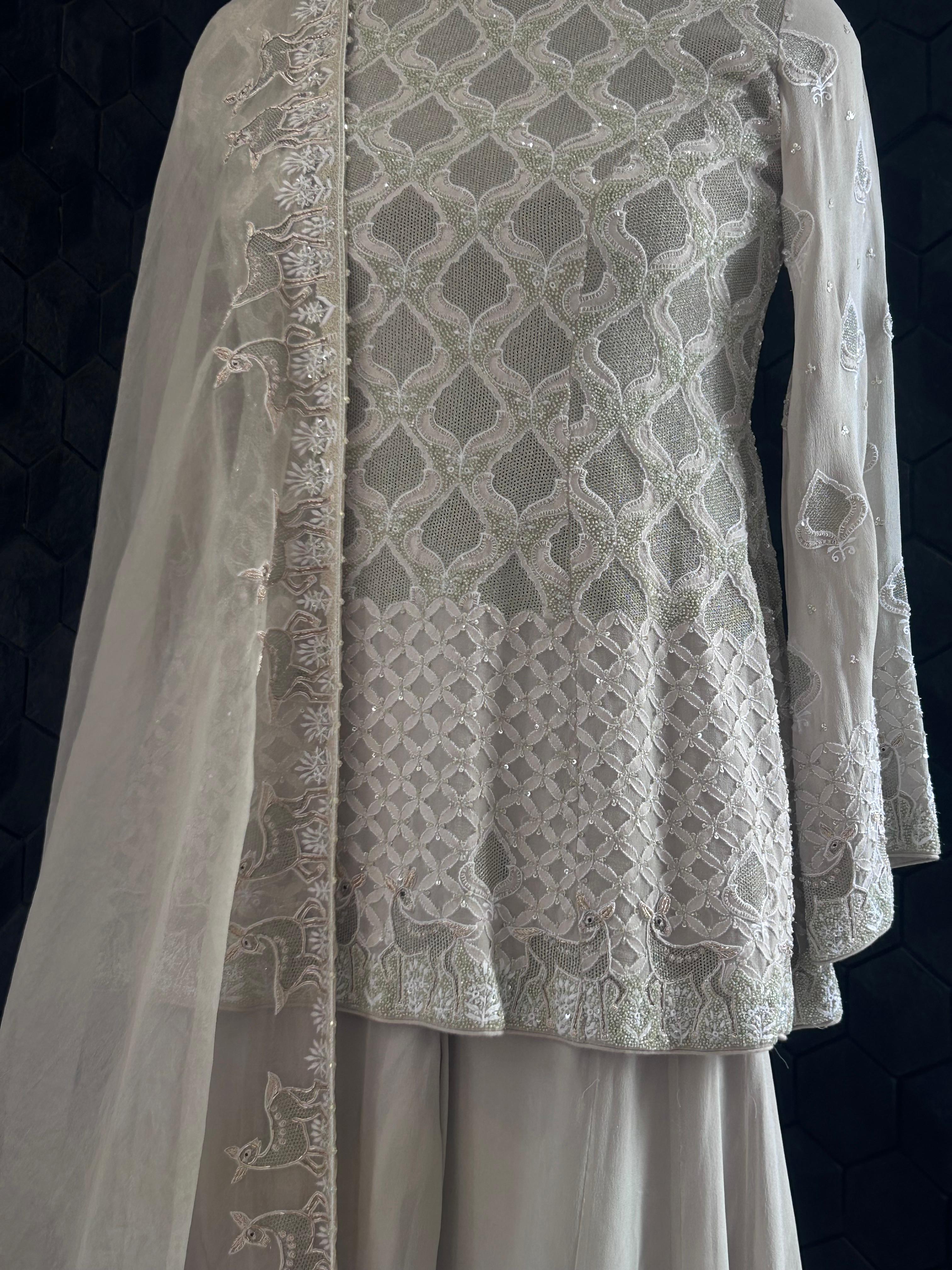 Sage Green Georgette Chikankari Sharara Set