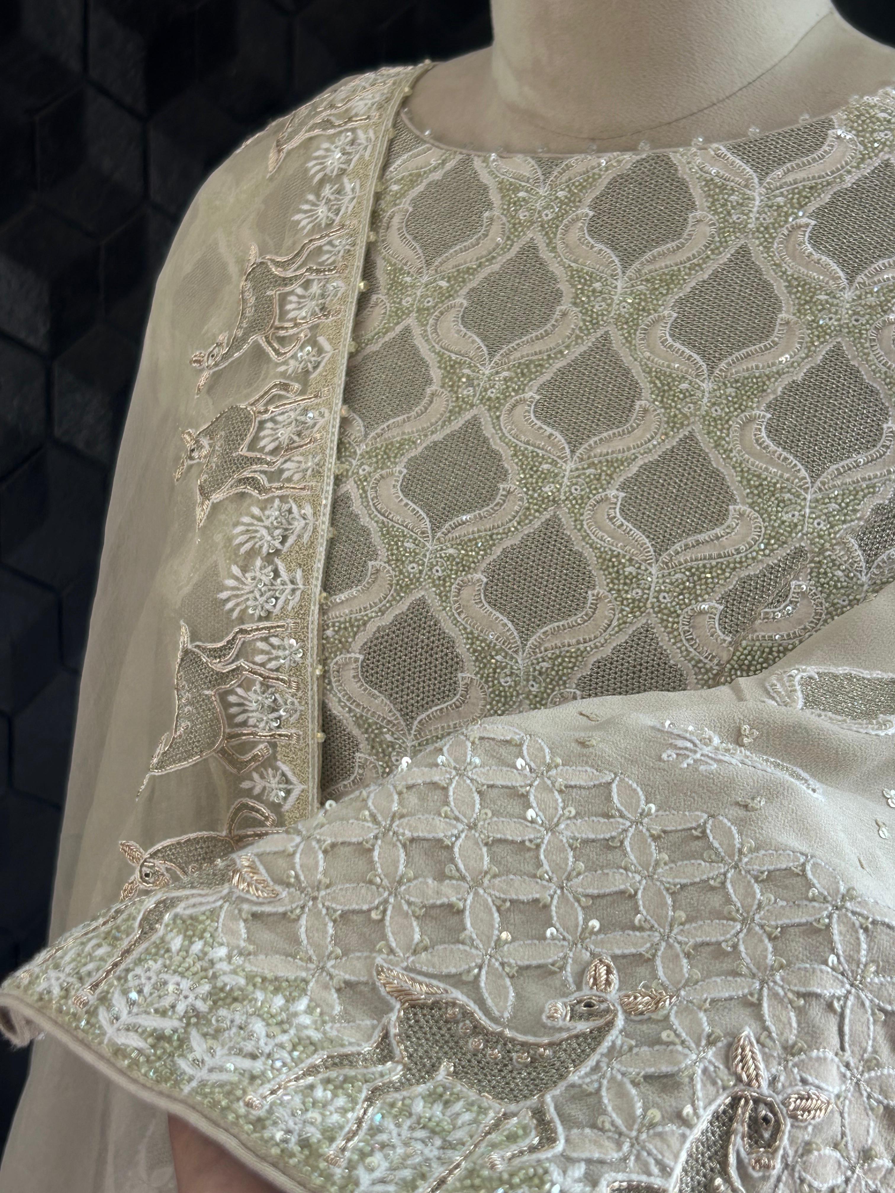 Sage Green Georgette Chikankari Sharara Set