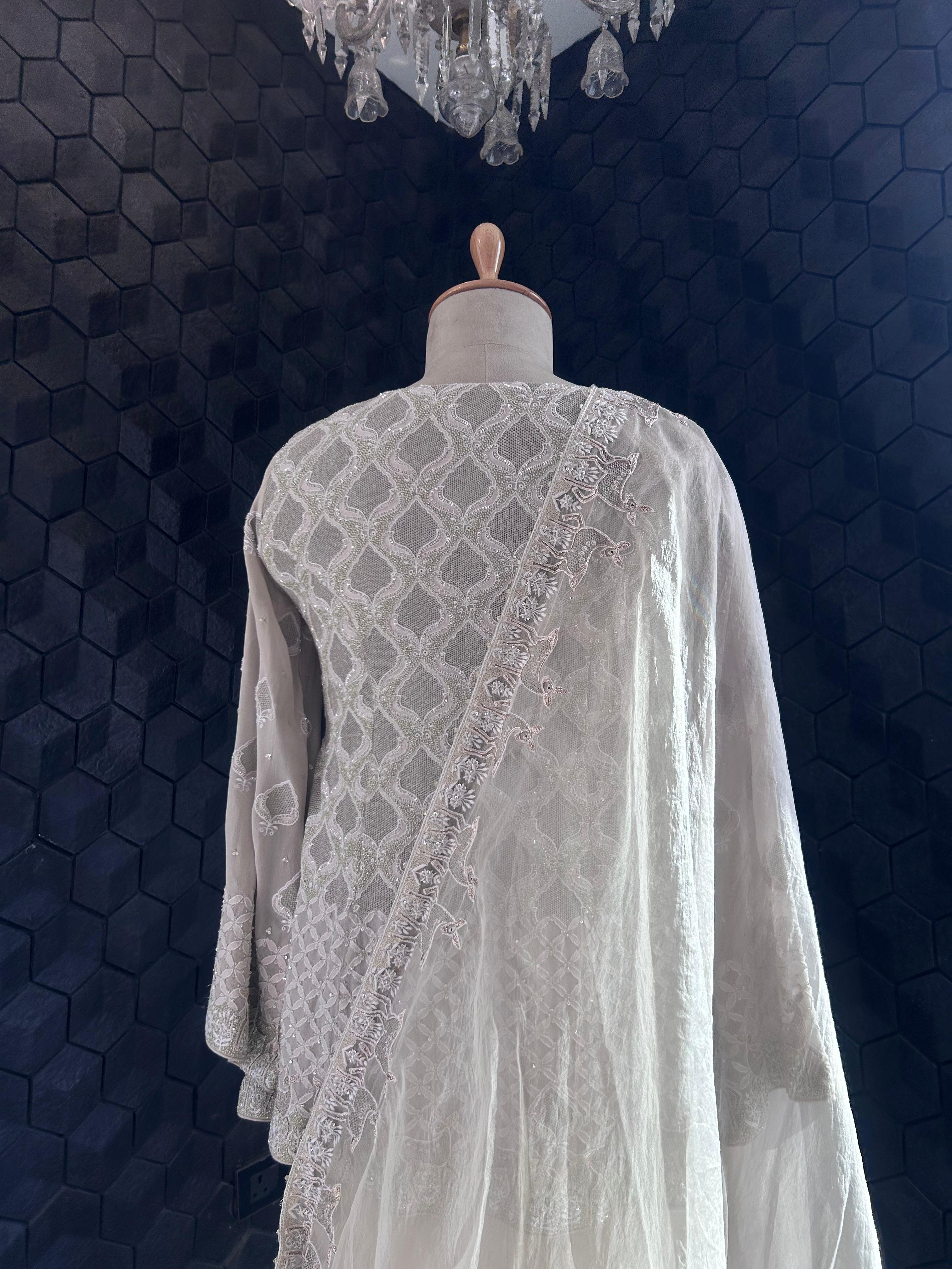 Sage Green Georgette Chikankari Sharara Set