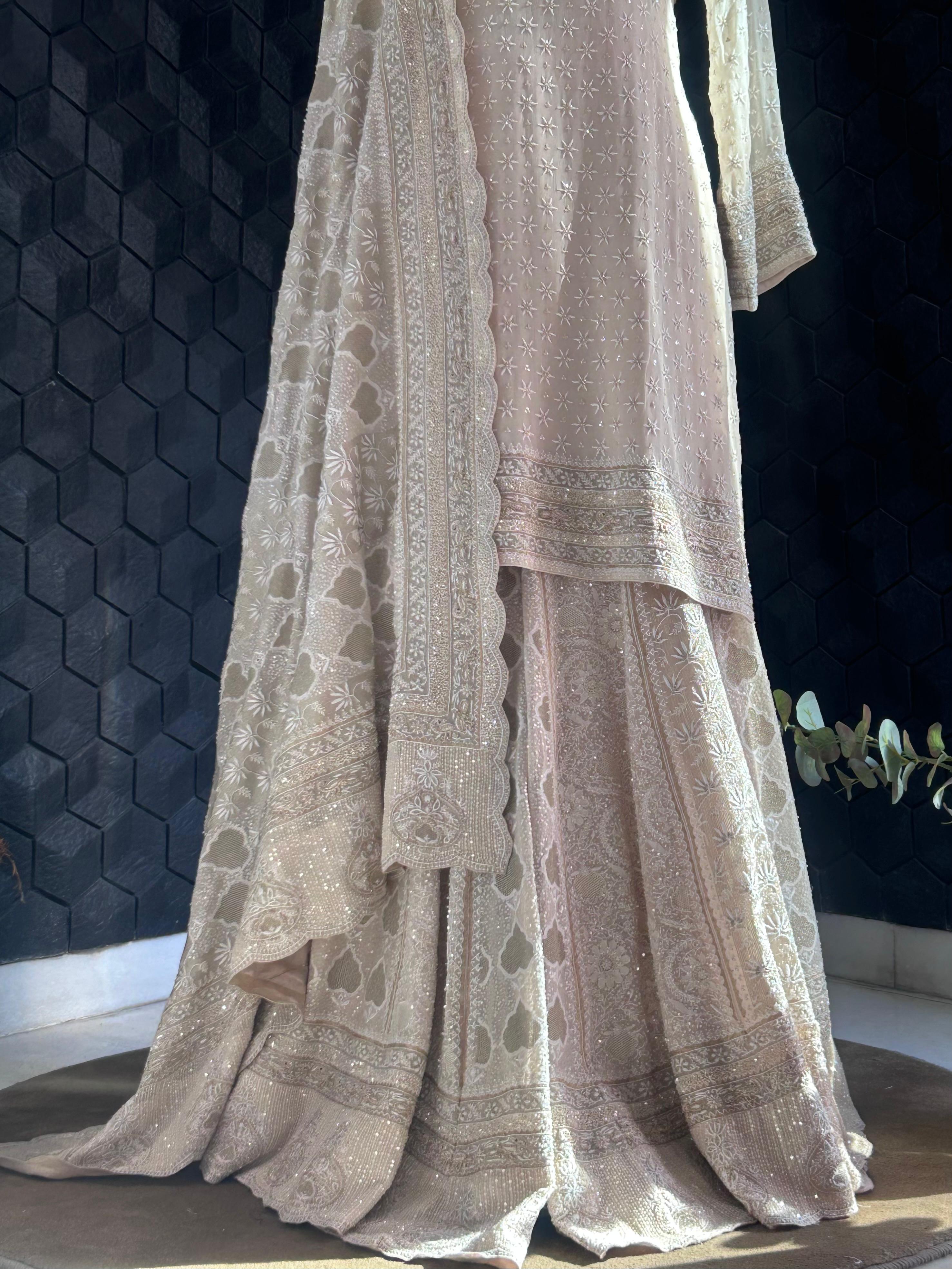 Ivory Georgette Ek-Taar Chikankari Sharara Set