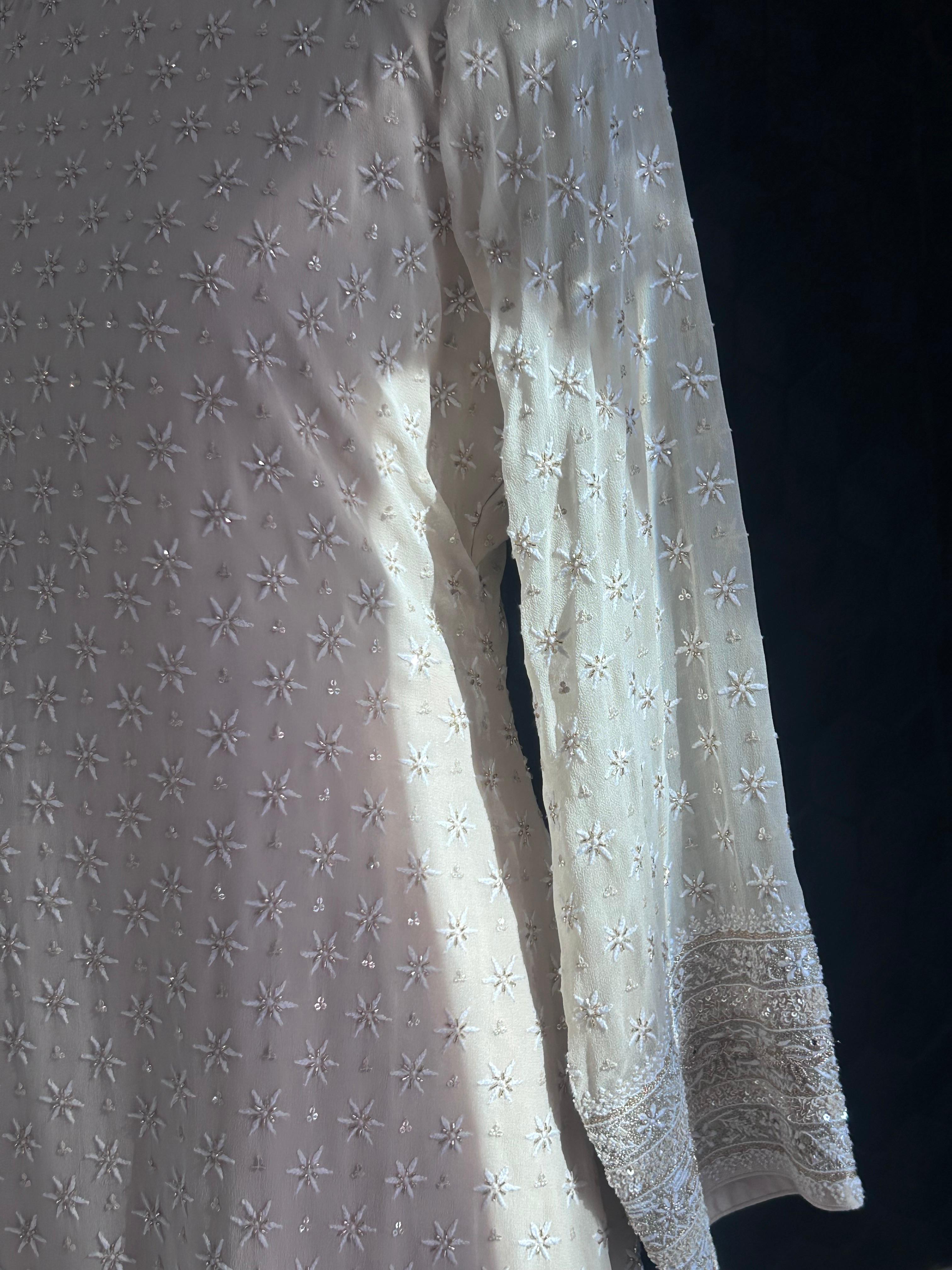 Ivory Georgette Ek-Taar Chikankari Sharara Set