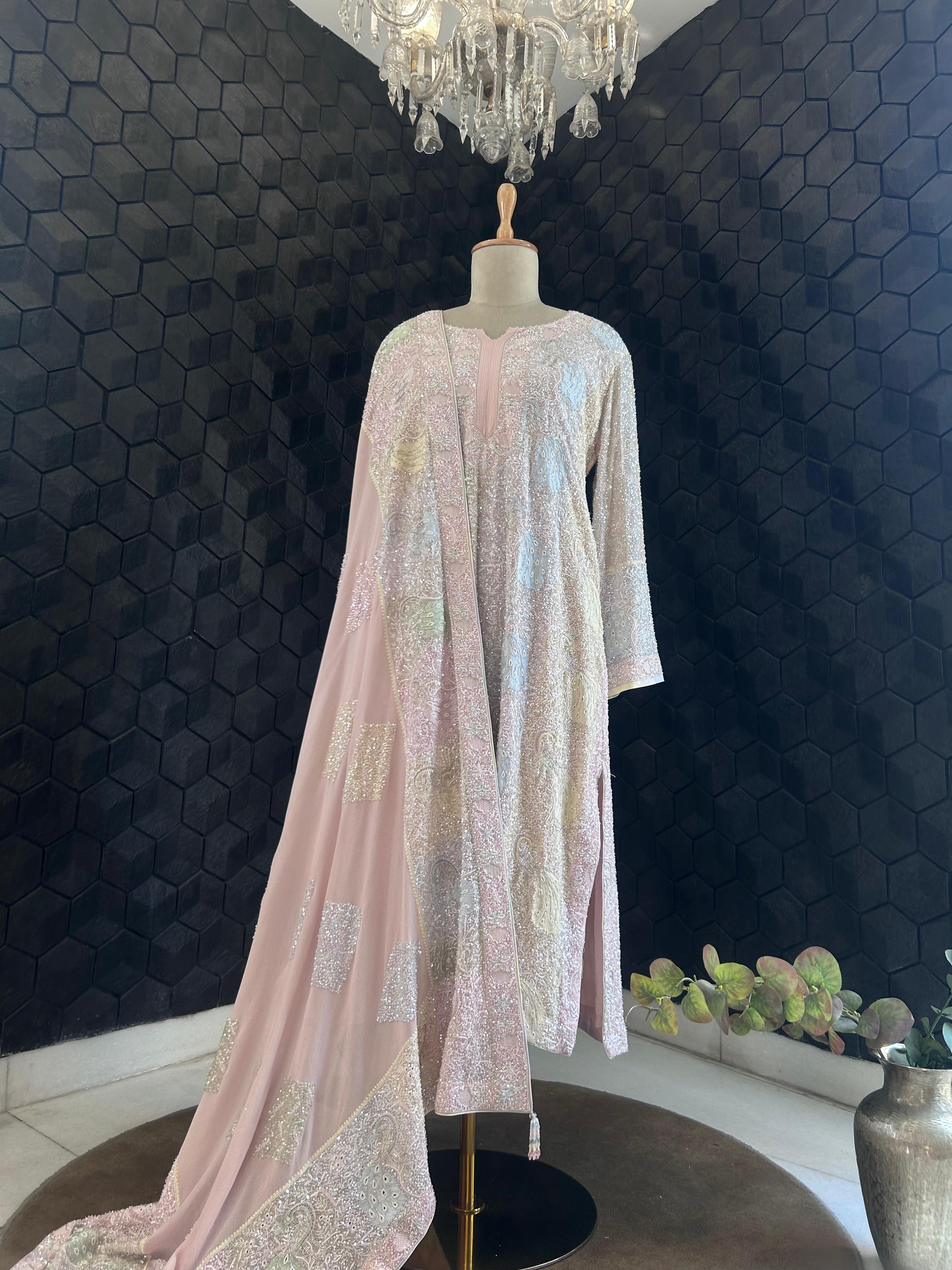 Pink Georgette chikankari kurta set