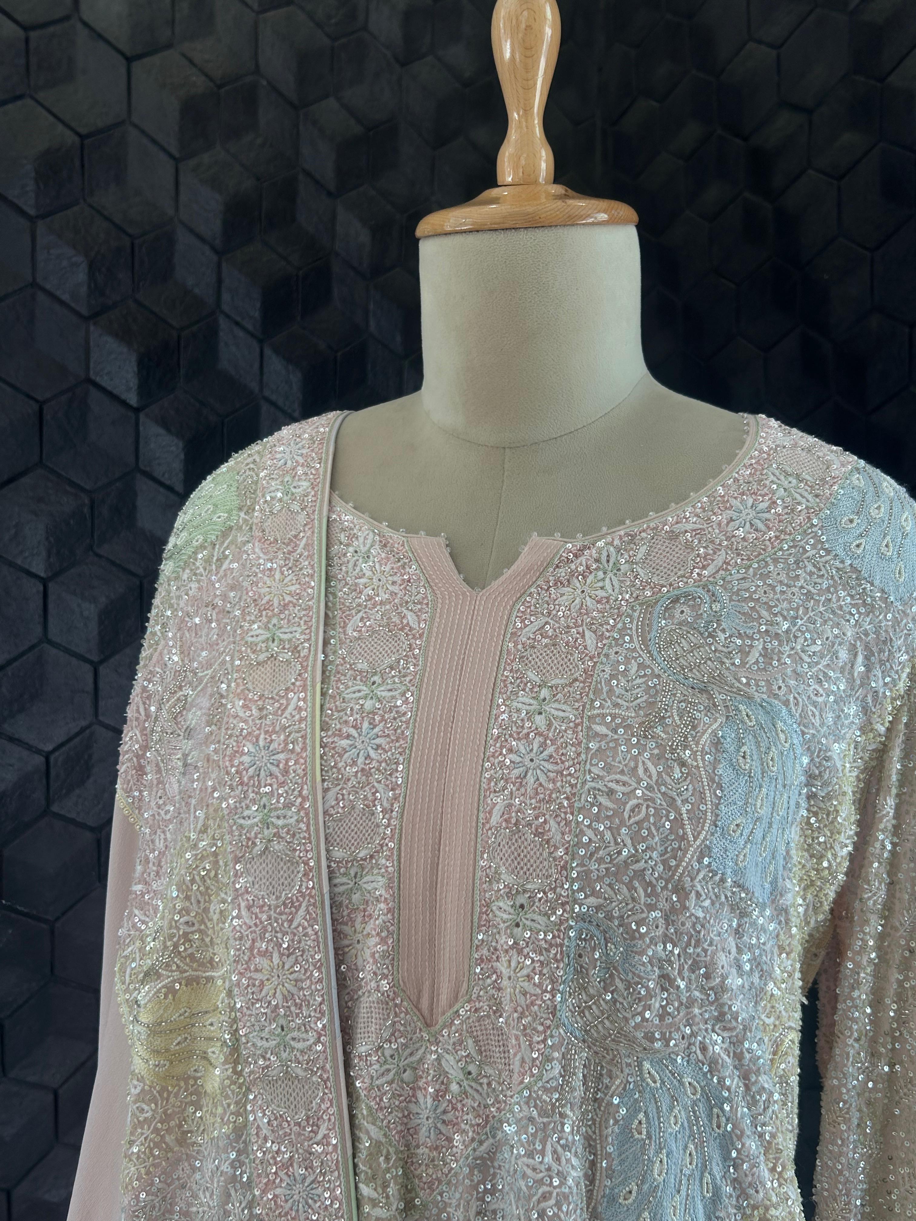 Pink Georgette chikankari kurta set