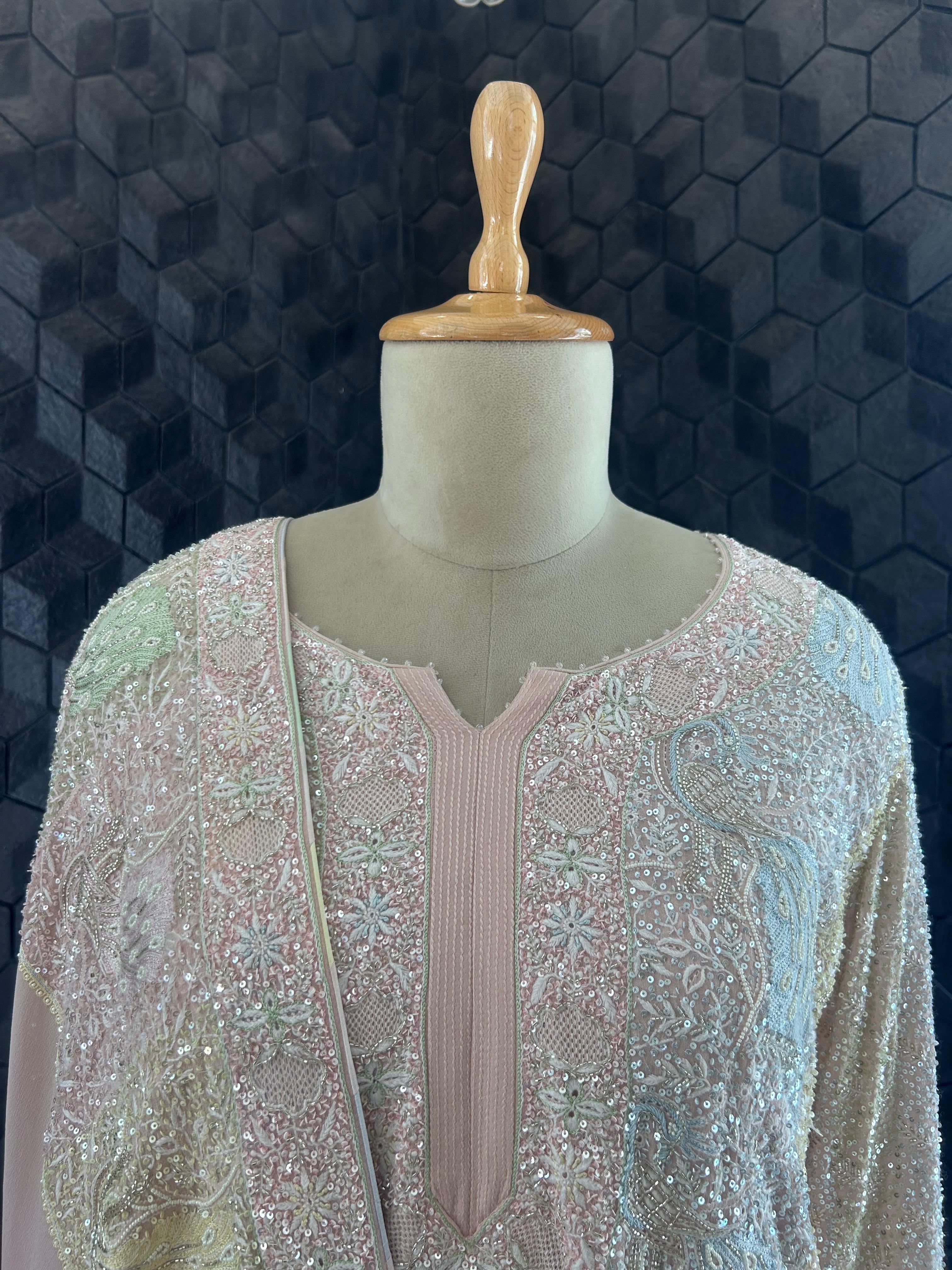 Pink Georgette chikankari kurta set