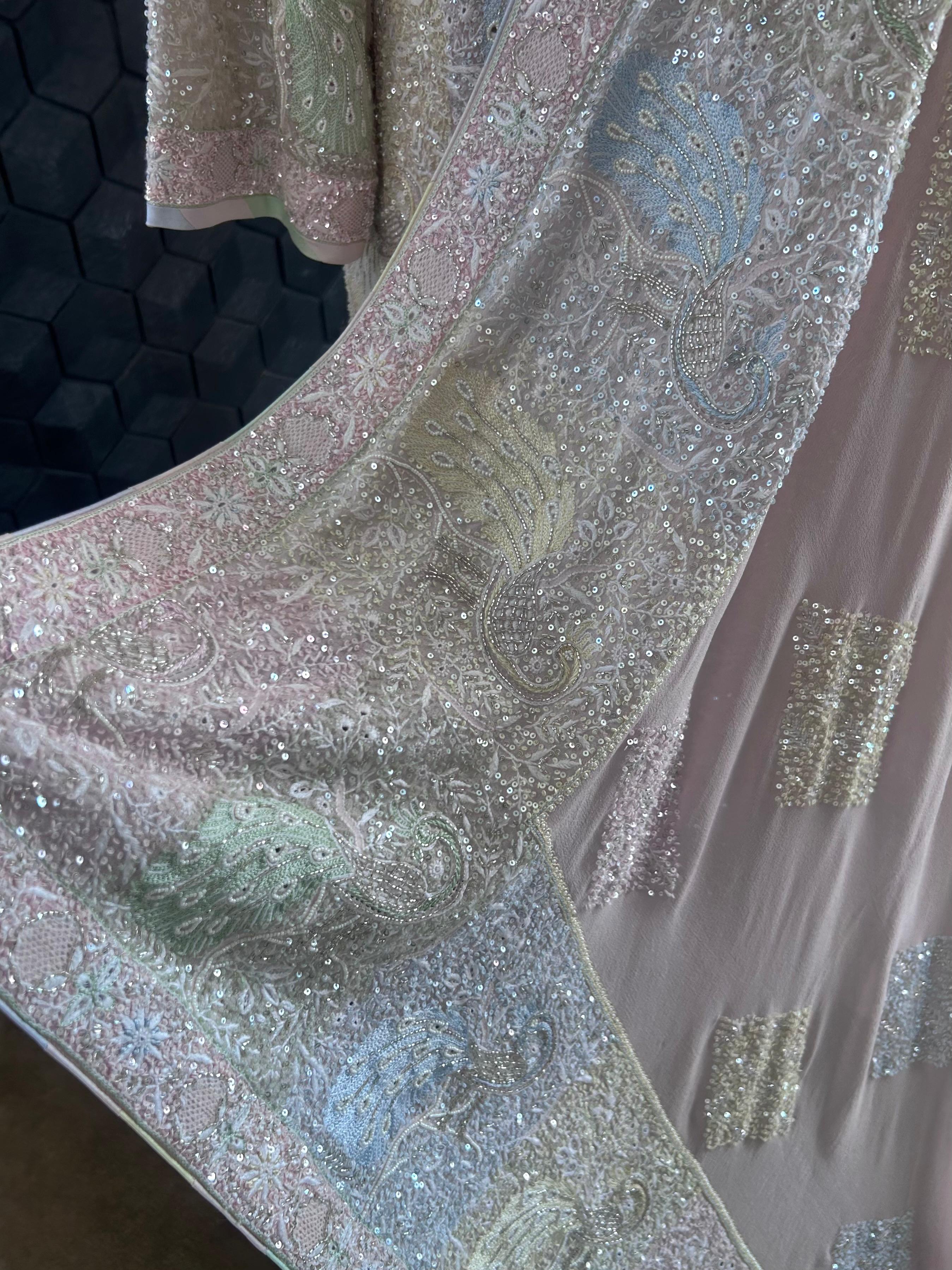 Pink Georgette chikankari kurta set