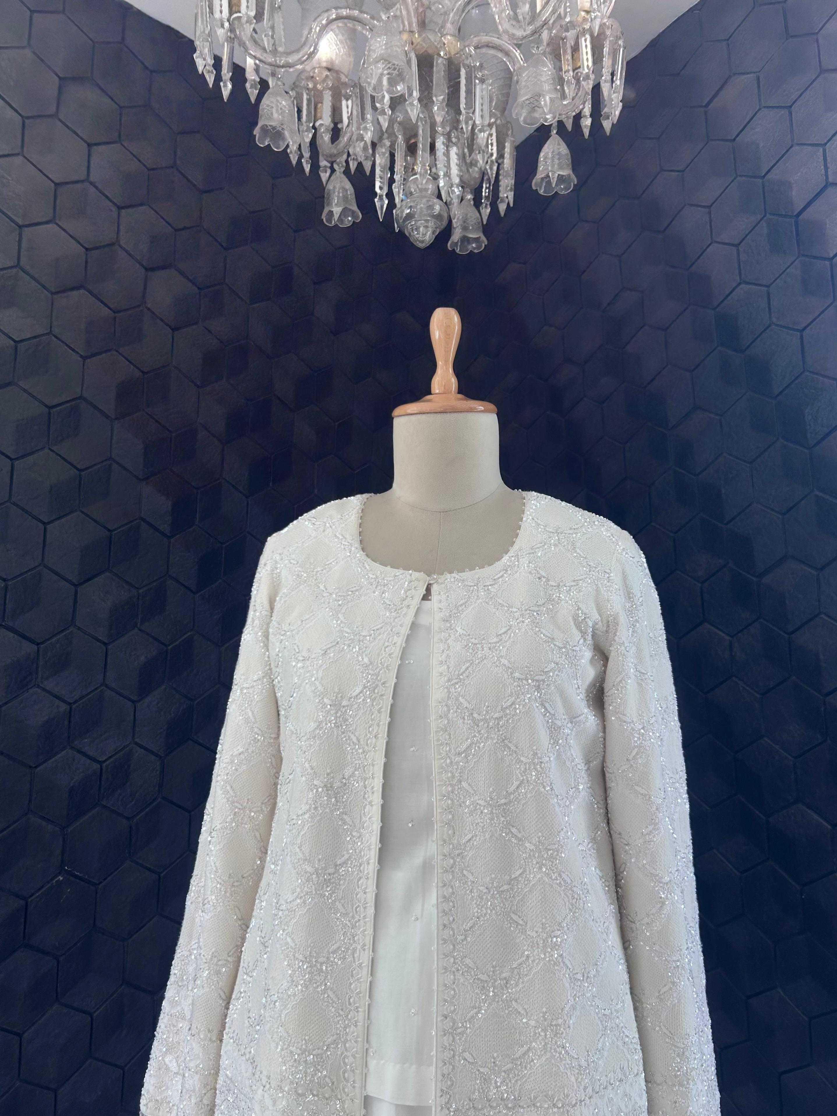 White georgette chikankari gilet-set