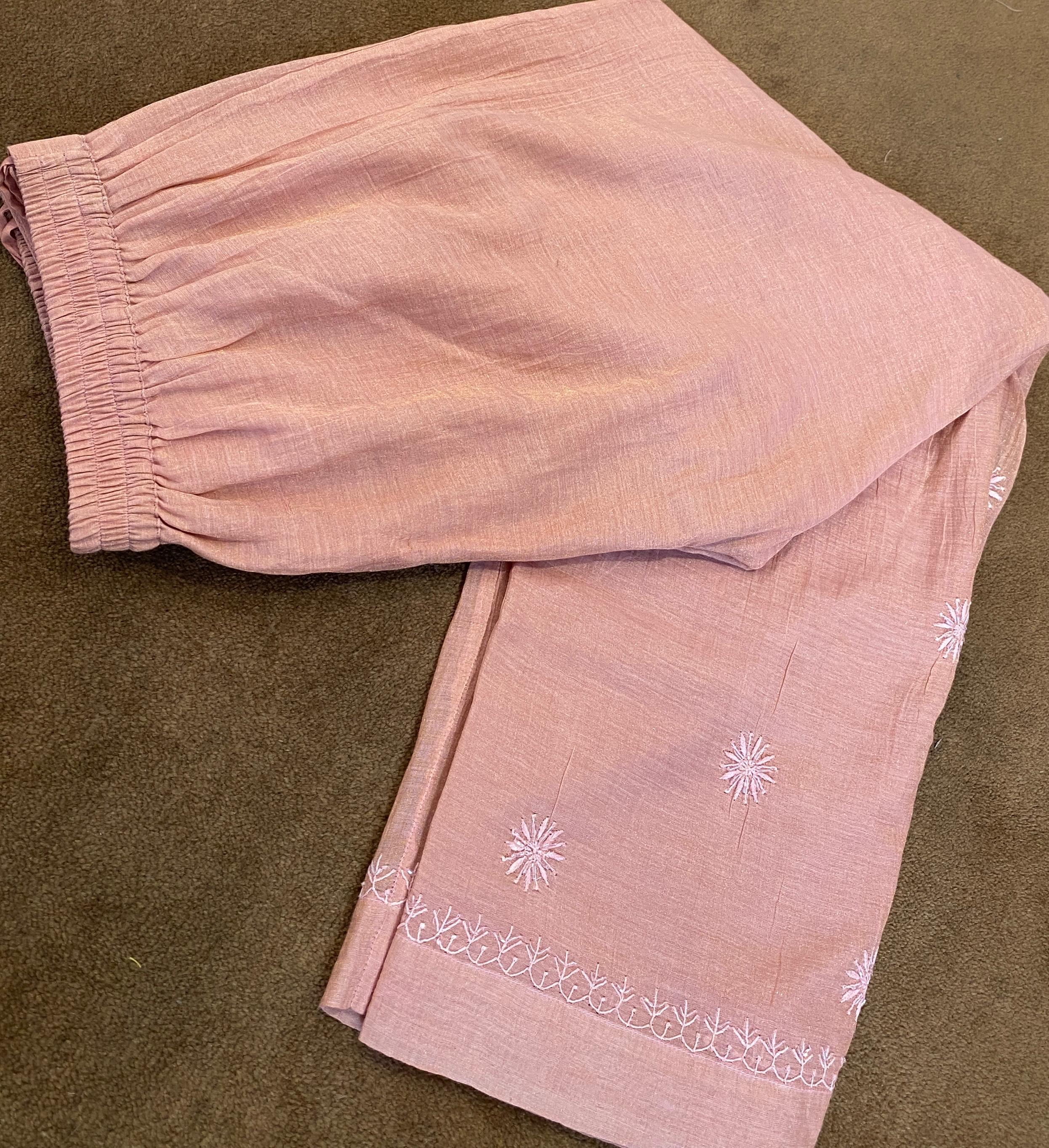 Pink golden tissue chikankari kurta set