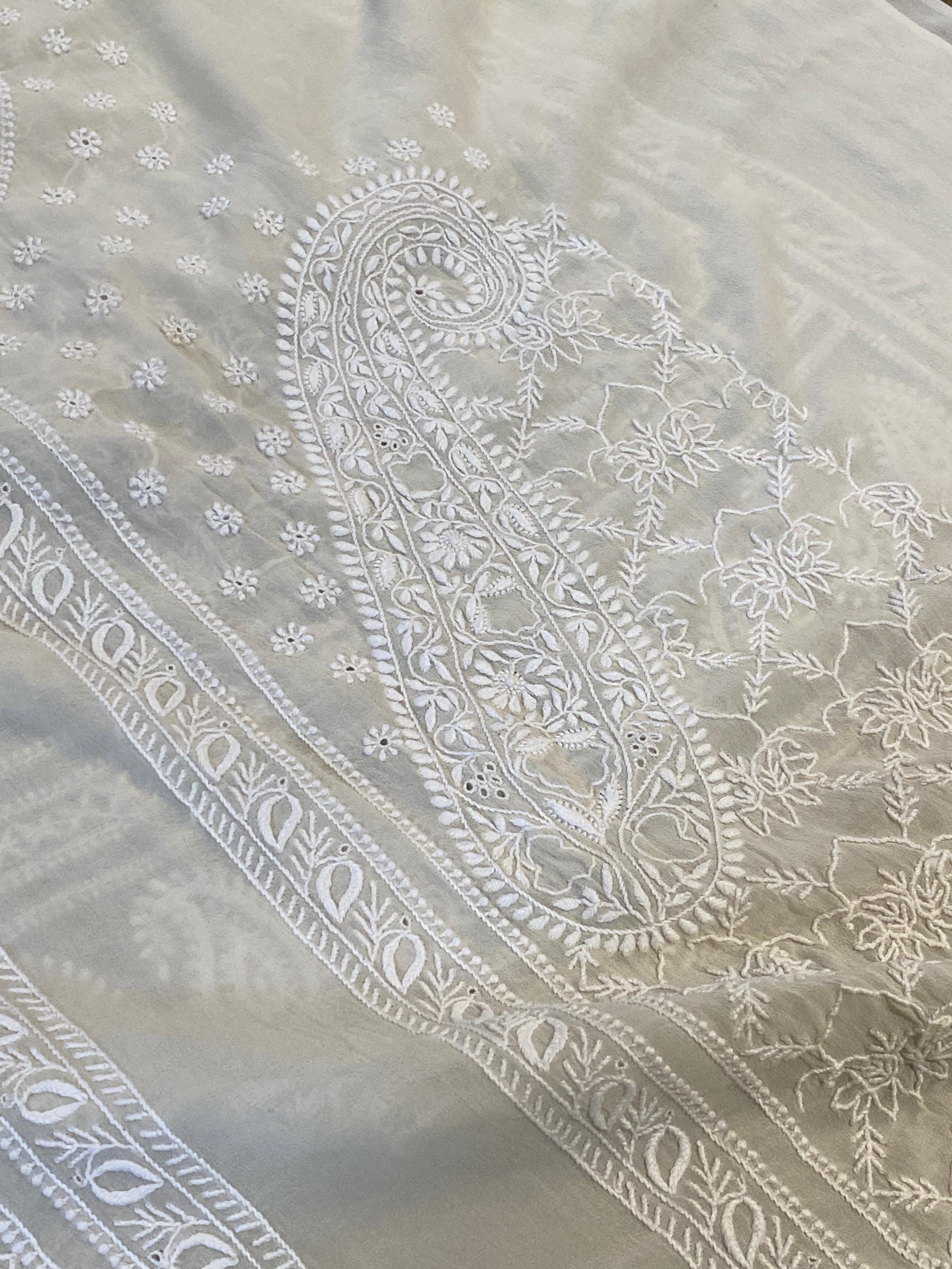 White Georgette Chikankari Sherwani