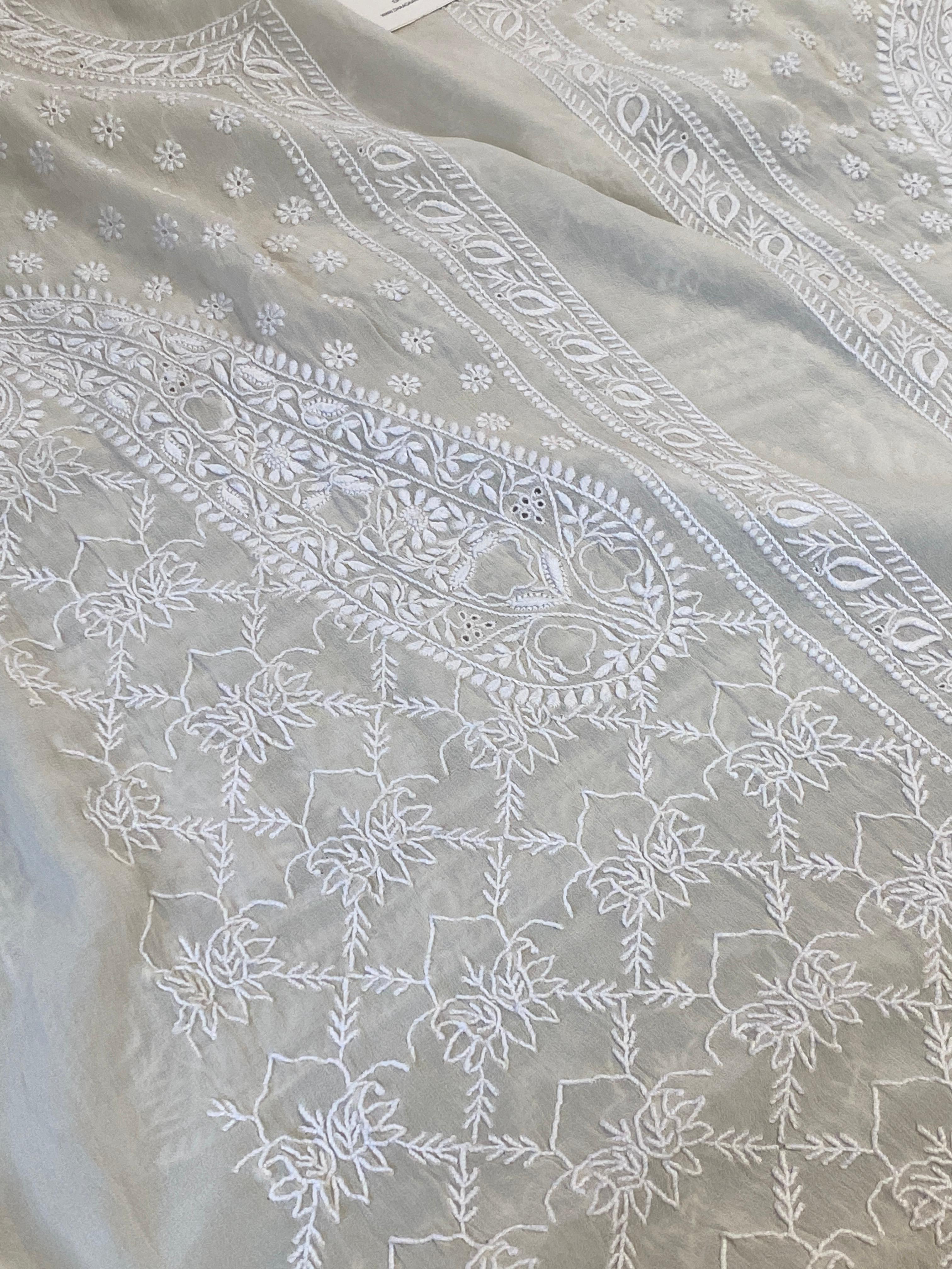 White Georgette Chikankari Sherwani
