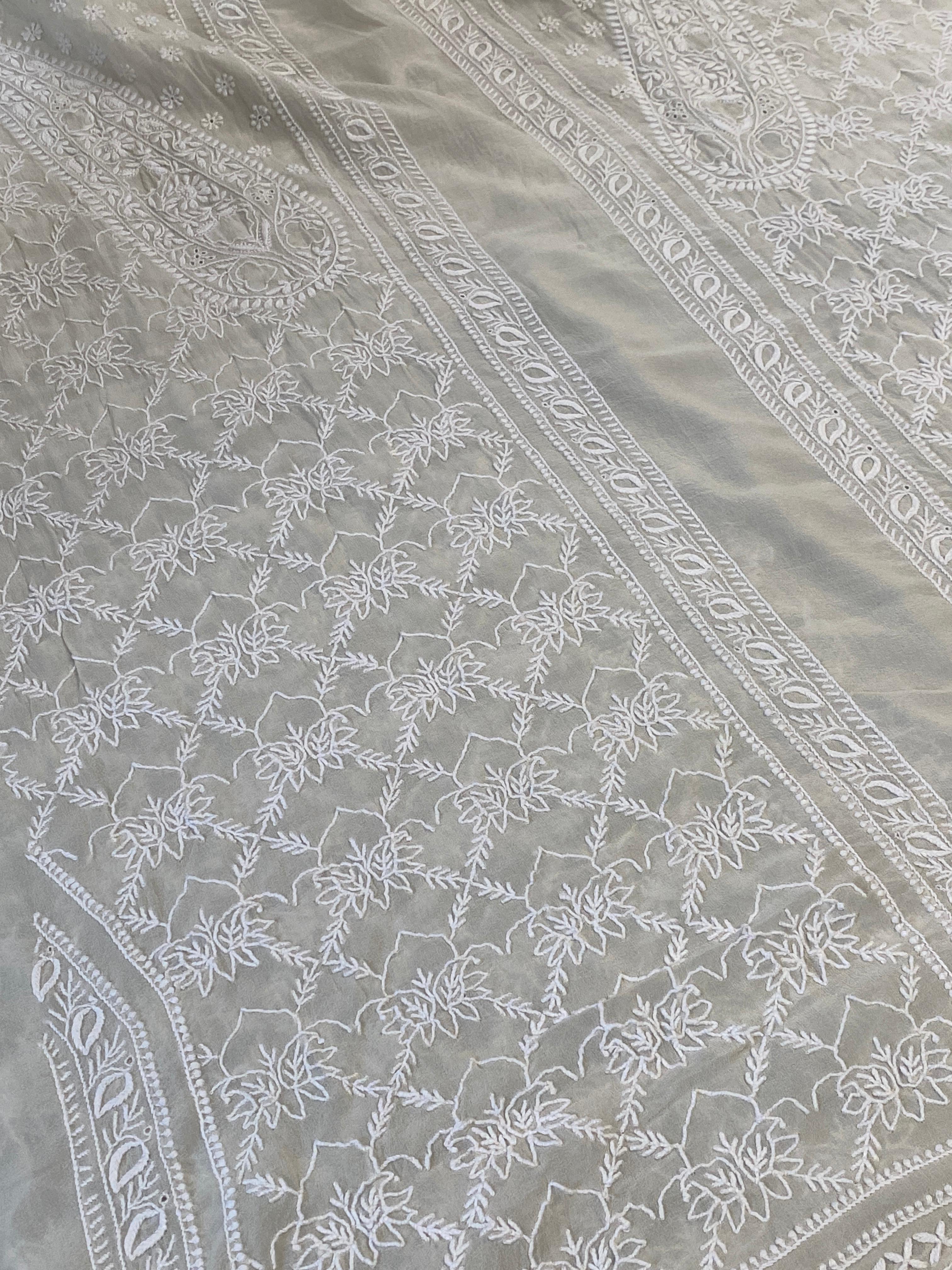 White Georgette Chikankari Sherwani