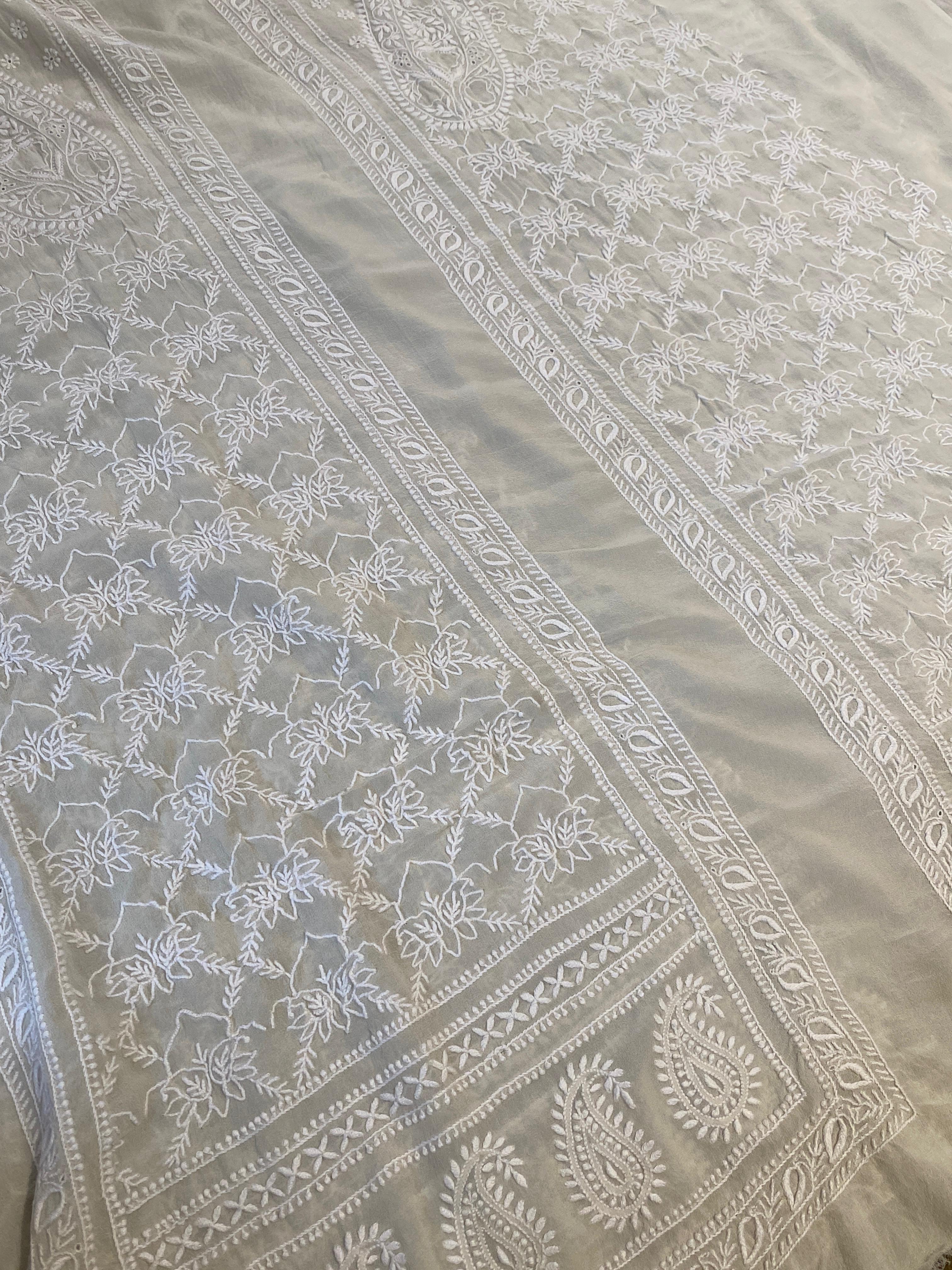 White Georgette Chikankari Sherwani