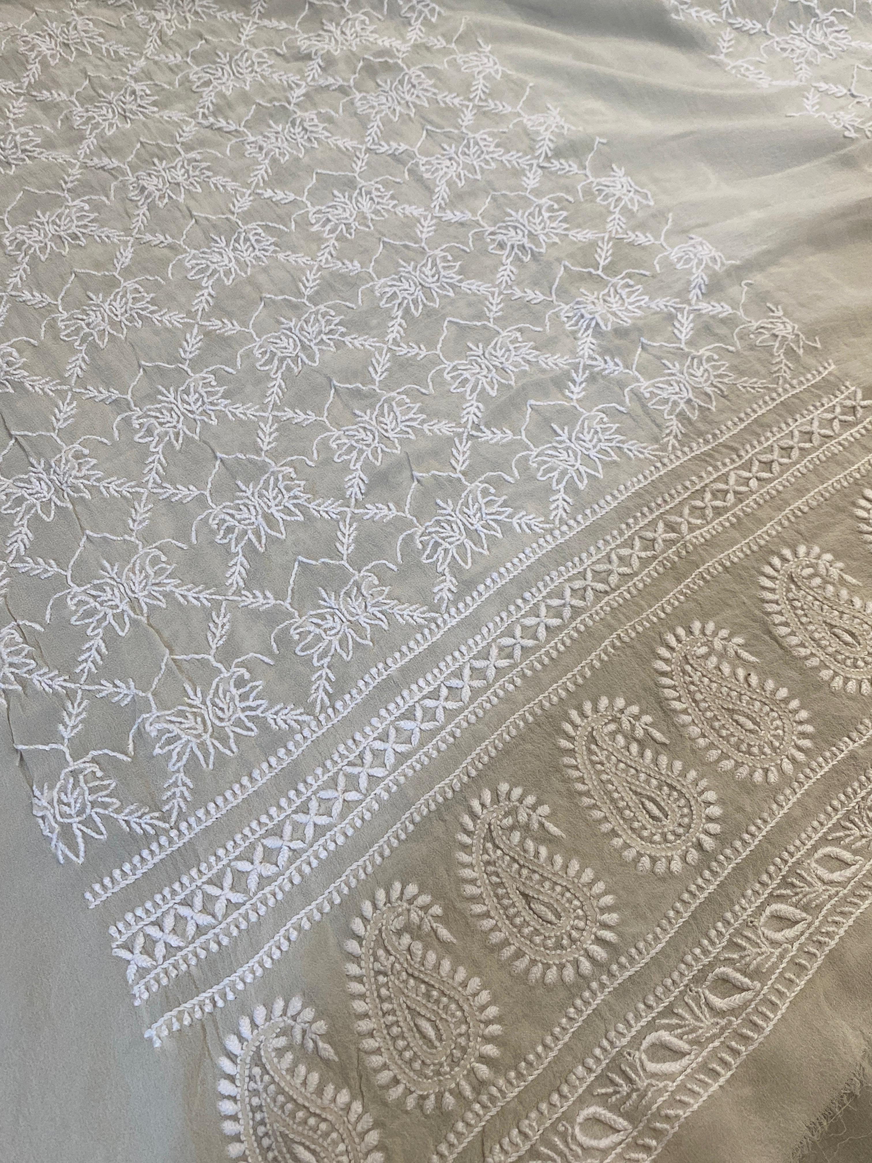 White Georgette Chikankari Sherwani