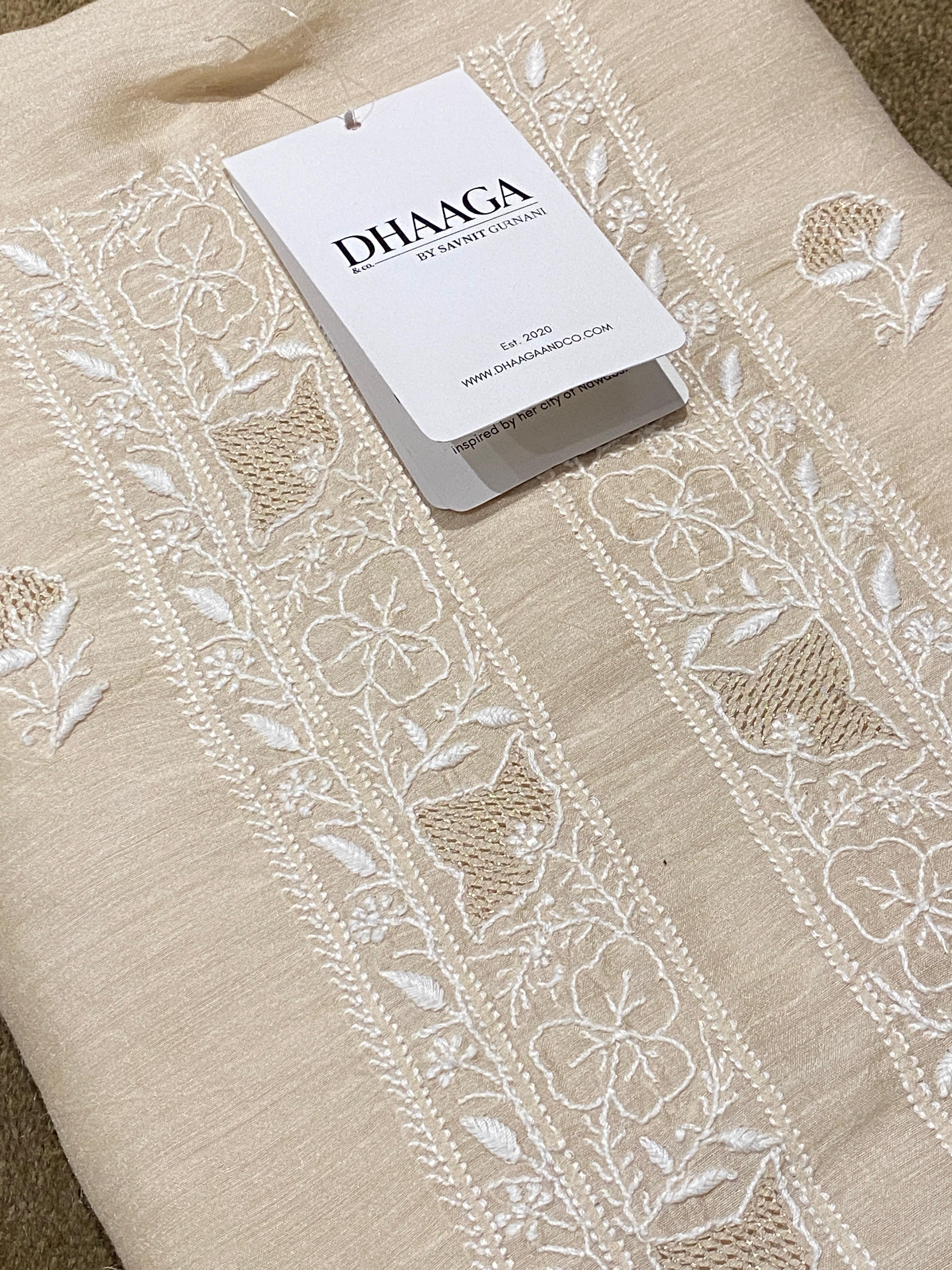 Beige munga silk chikankari mens kurta