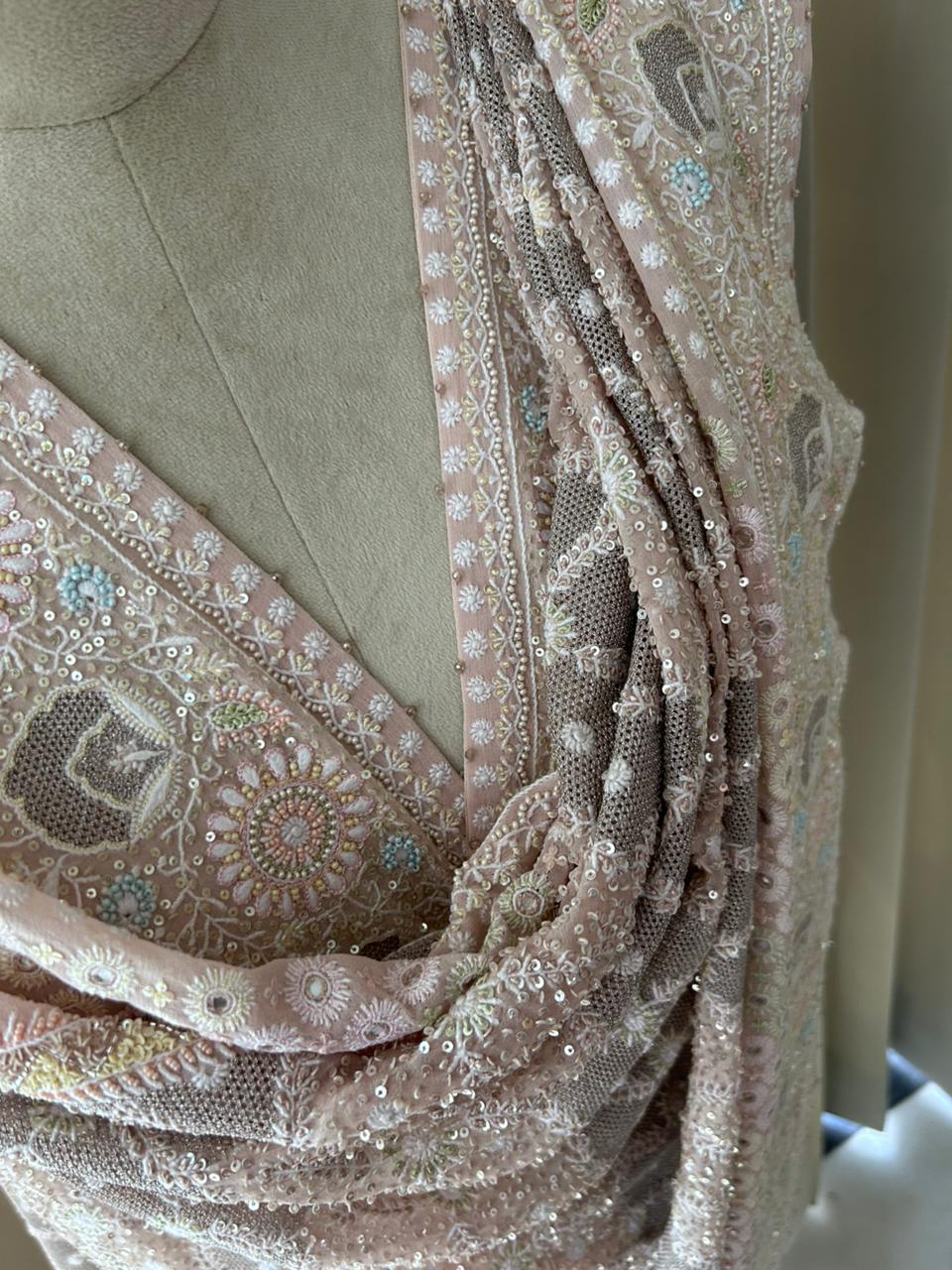 Peach ivory georgette ek-taar chikankari dupatta