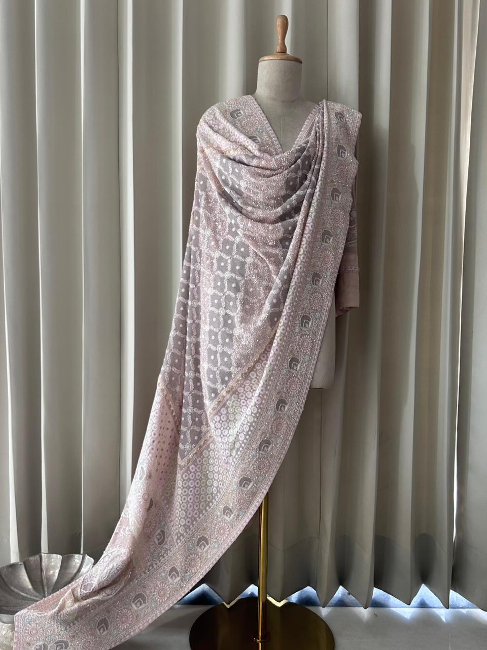 Peach ivory georgette ek-taar chikankari dupatta