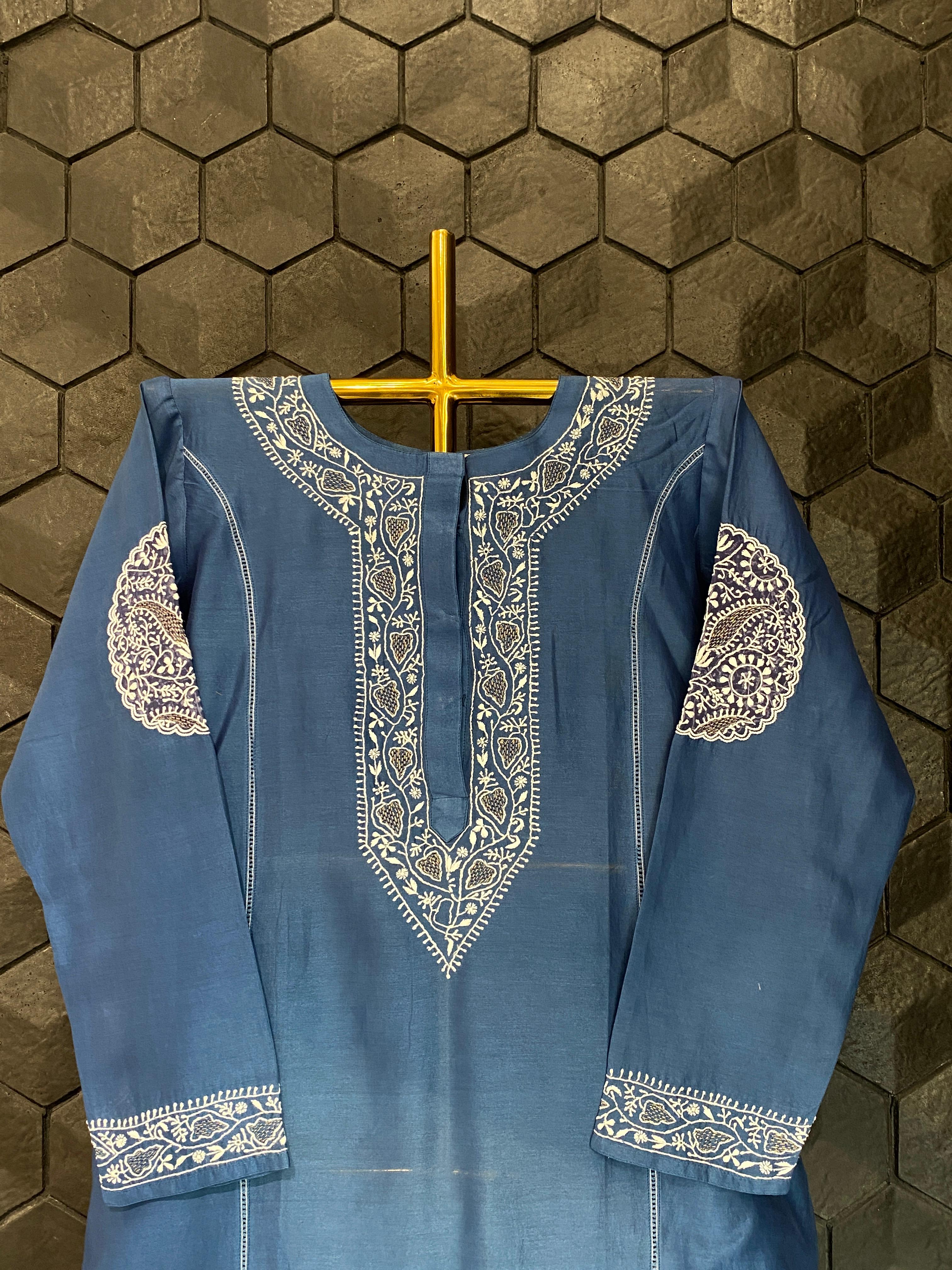 Cobalt Blue Chanderi Chikankari Co-ord sets