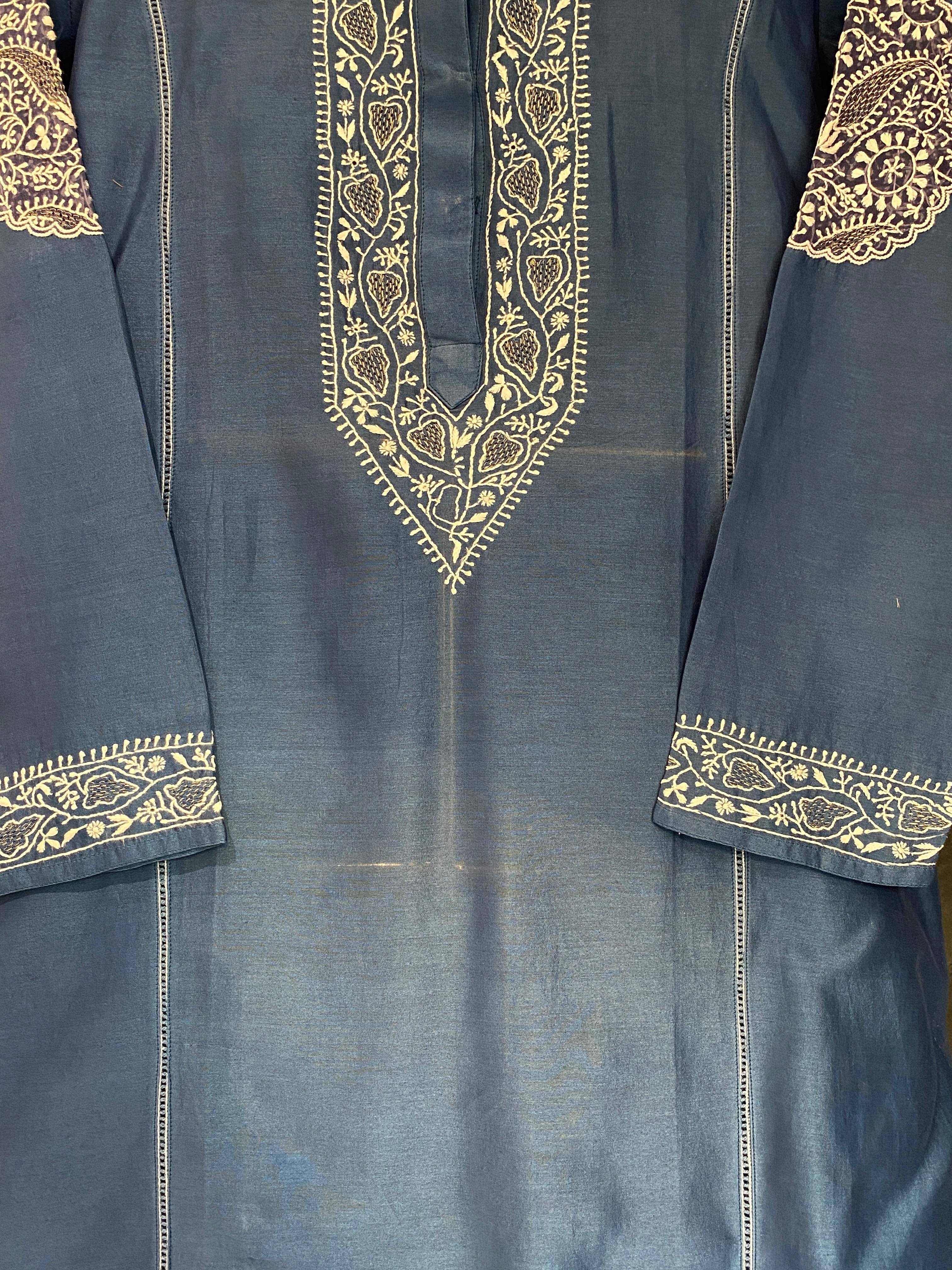 Cobalt Blue Chanderi Chikankari Co-ord sets