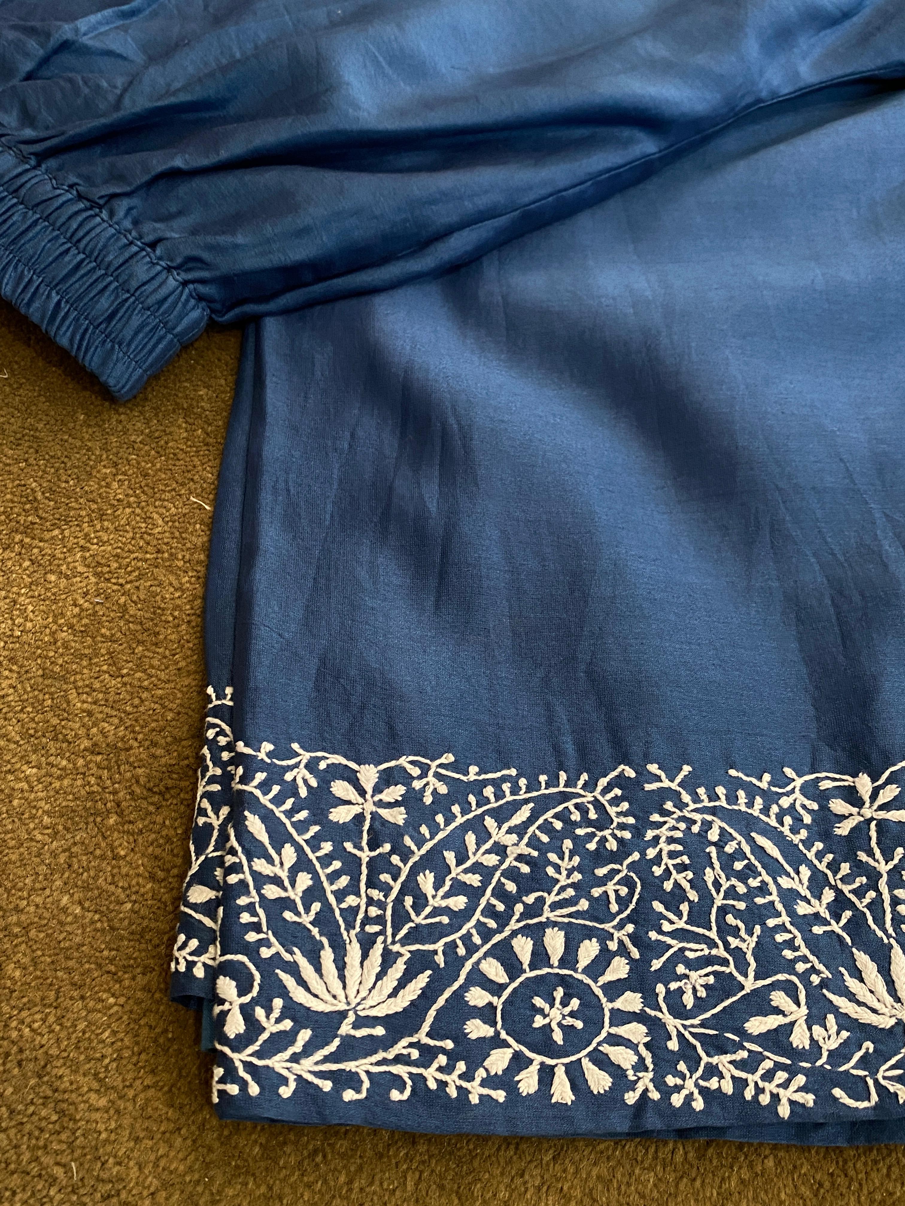 Cobalt Blue Chanderi Chikankari Co-ord sets