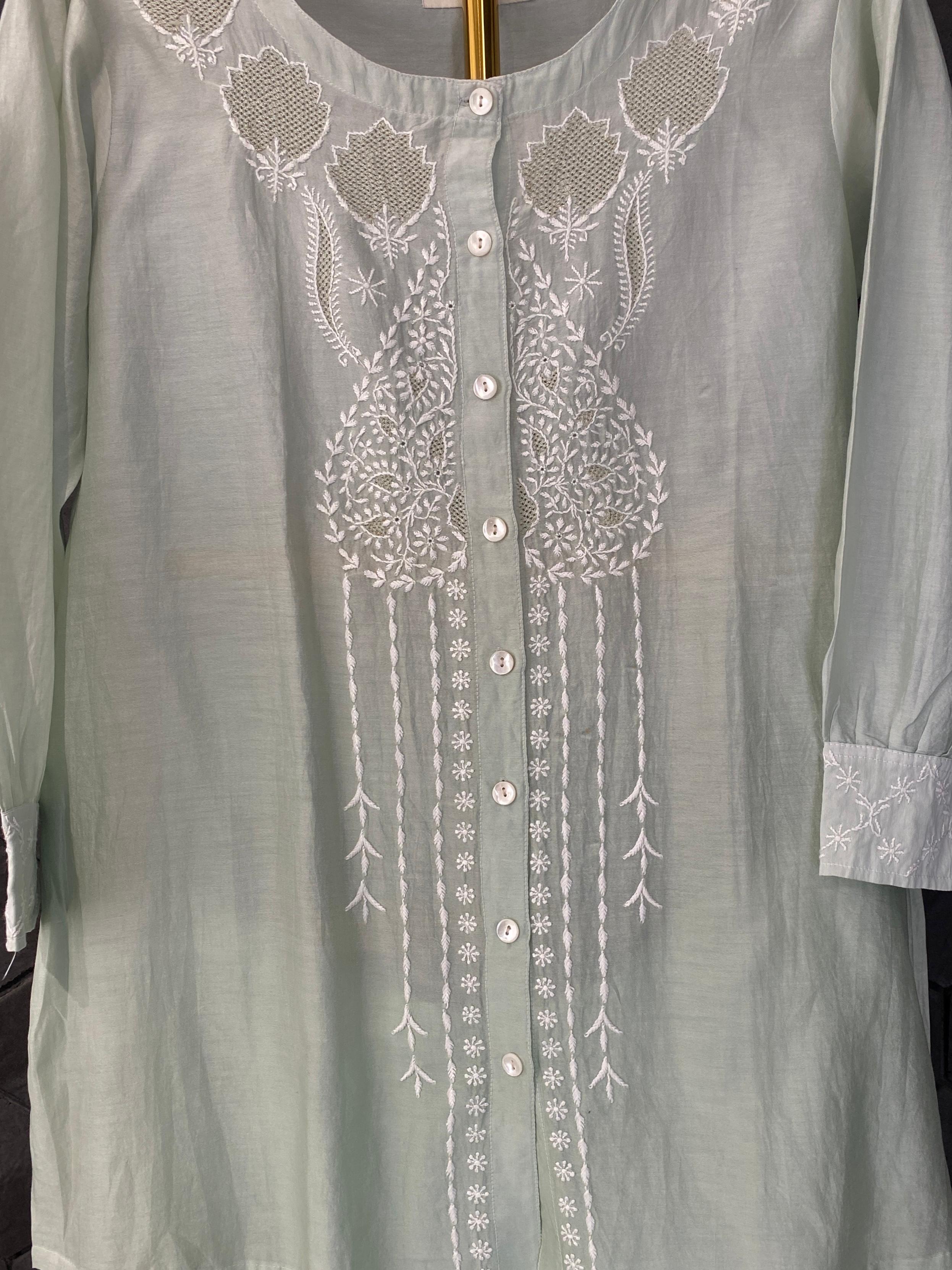 Sea Green mul chanderi chikankari co-ord set