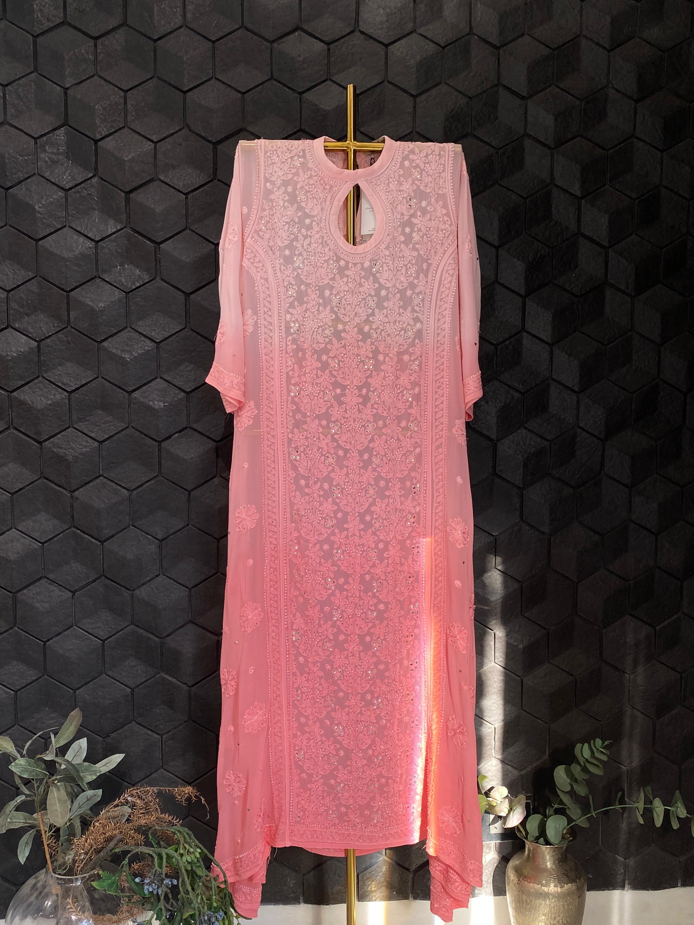 Pink Viscose chikankari anarkali