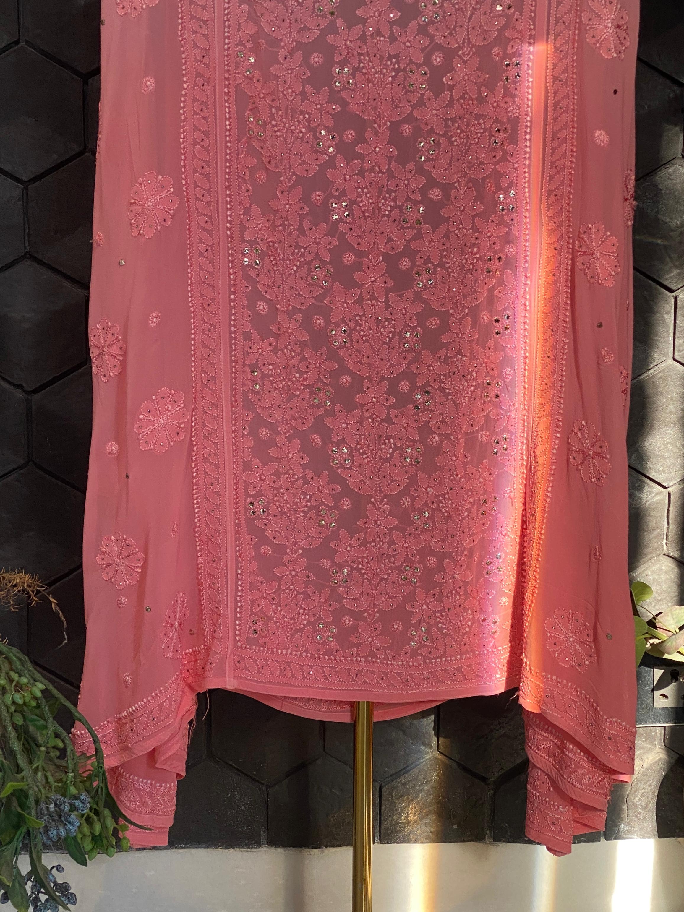Pink Viscose chikankari anarkali