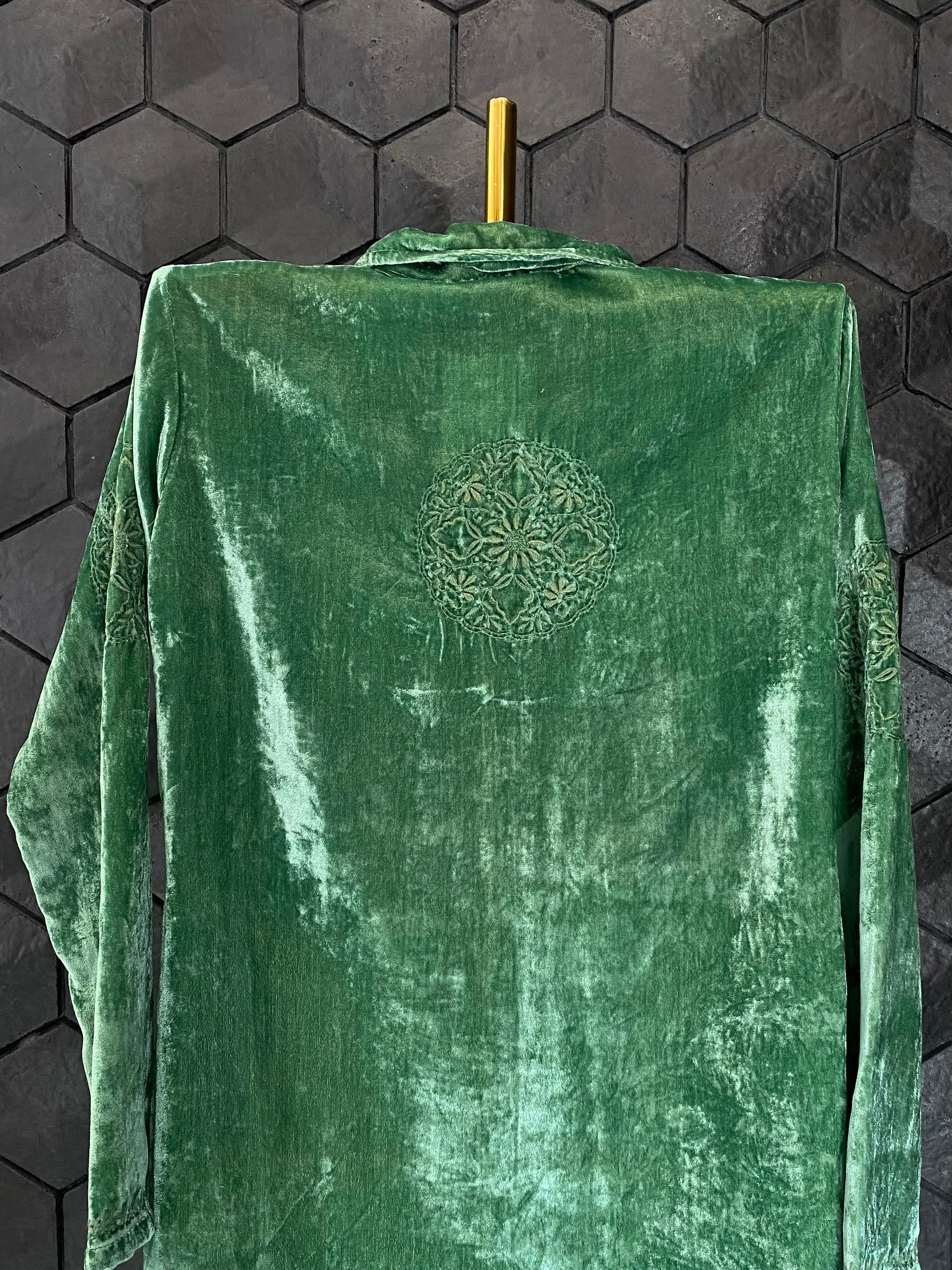 Green velvet Chikankari Top