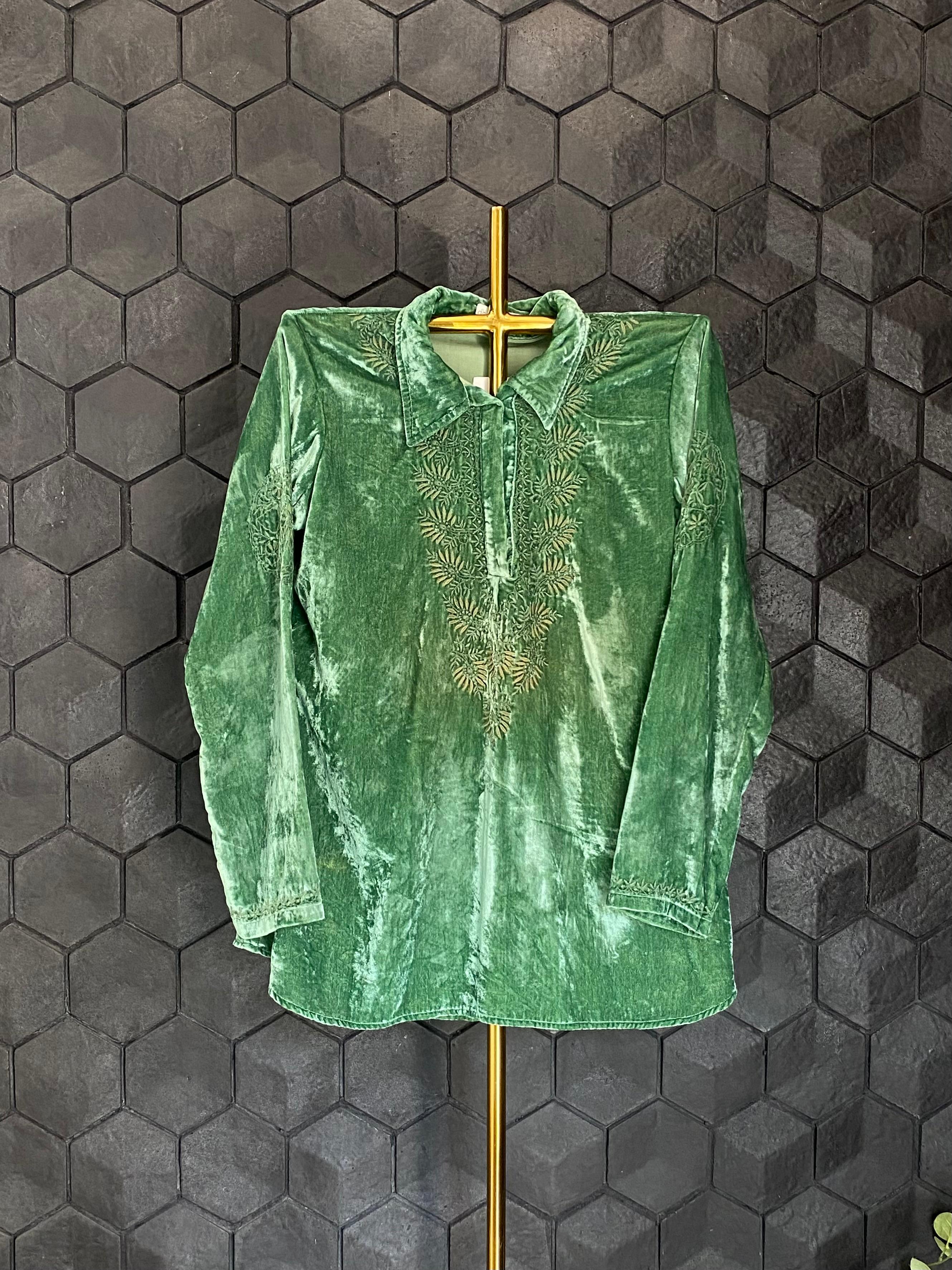 Green velvet Chikankari Top