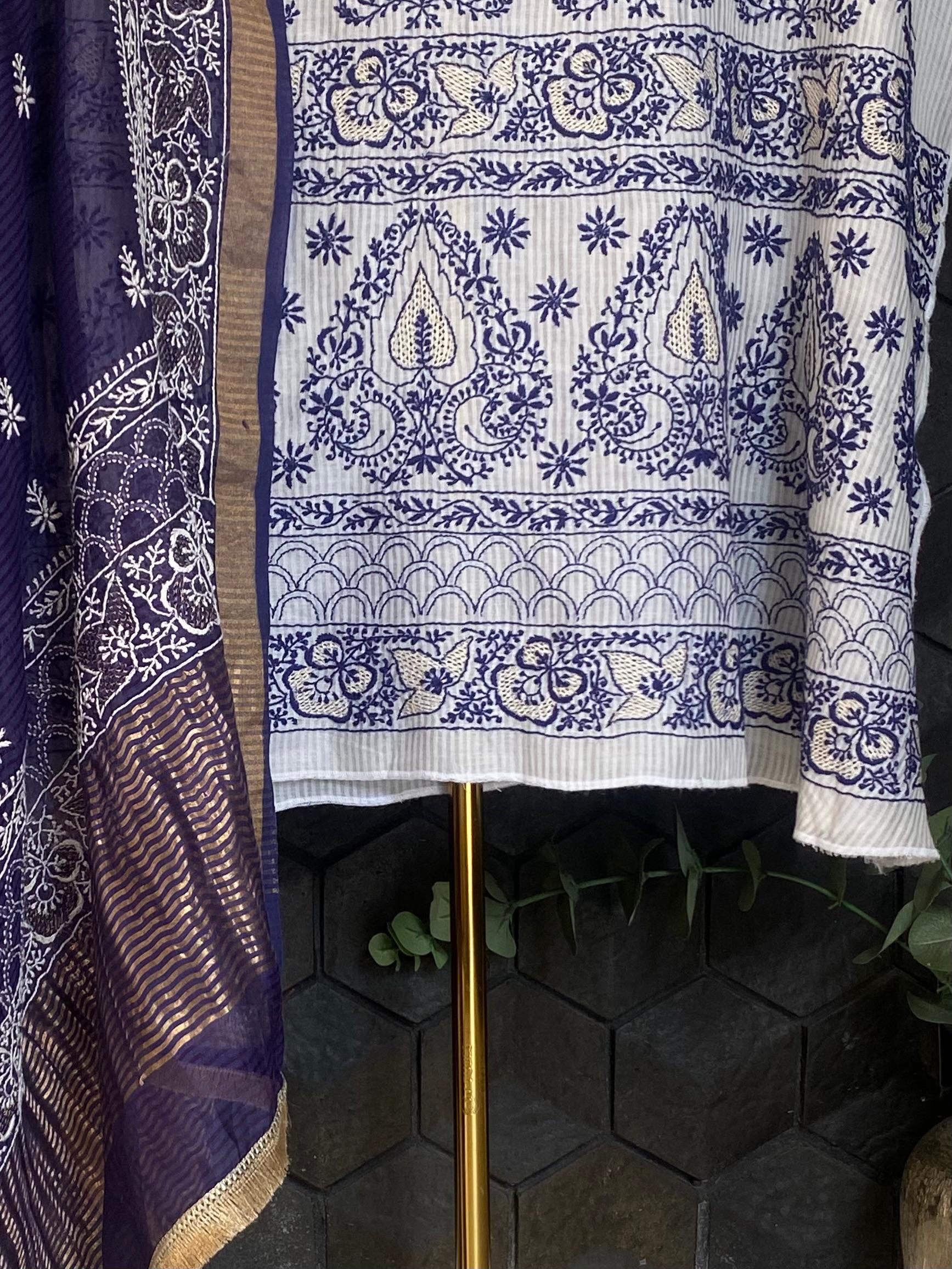 White maheshwari chikankari kurta set