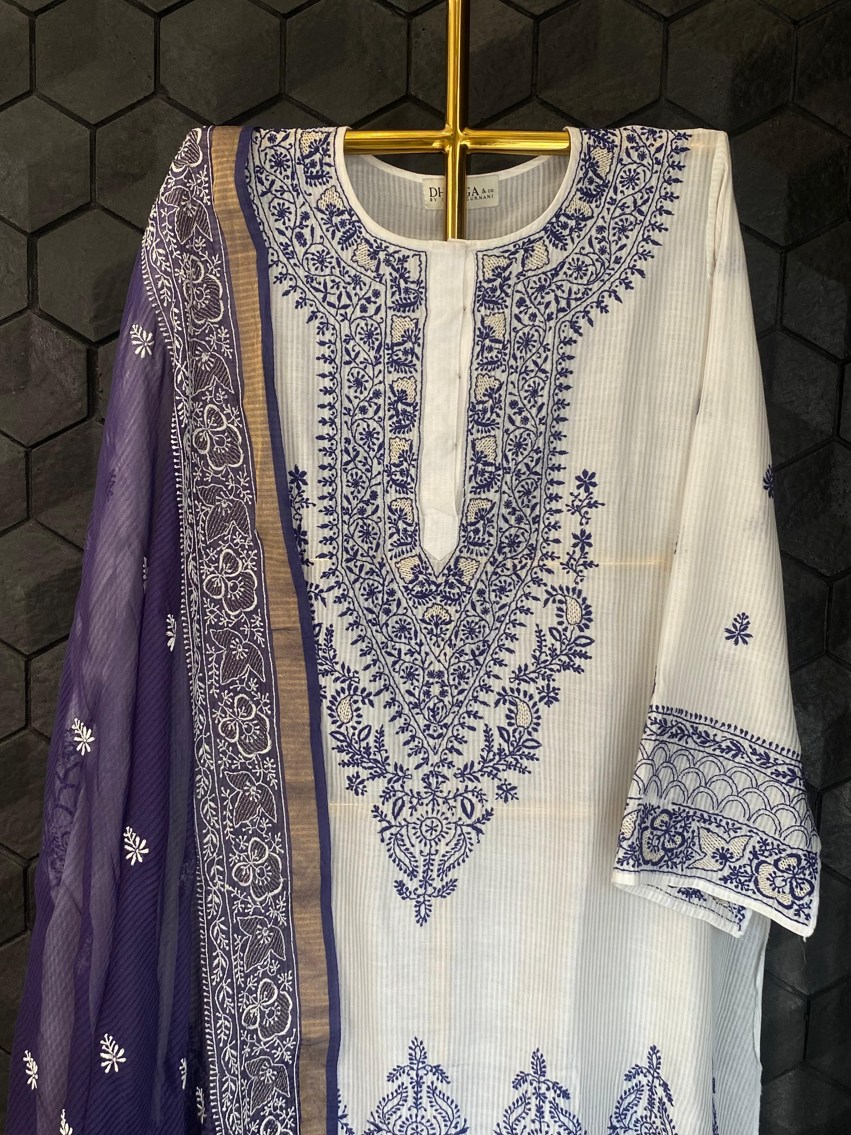 White maheshwari chikankari kurta set