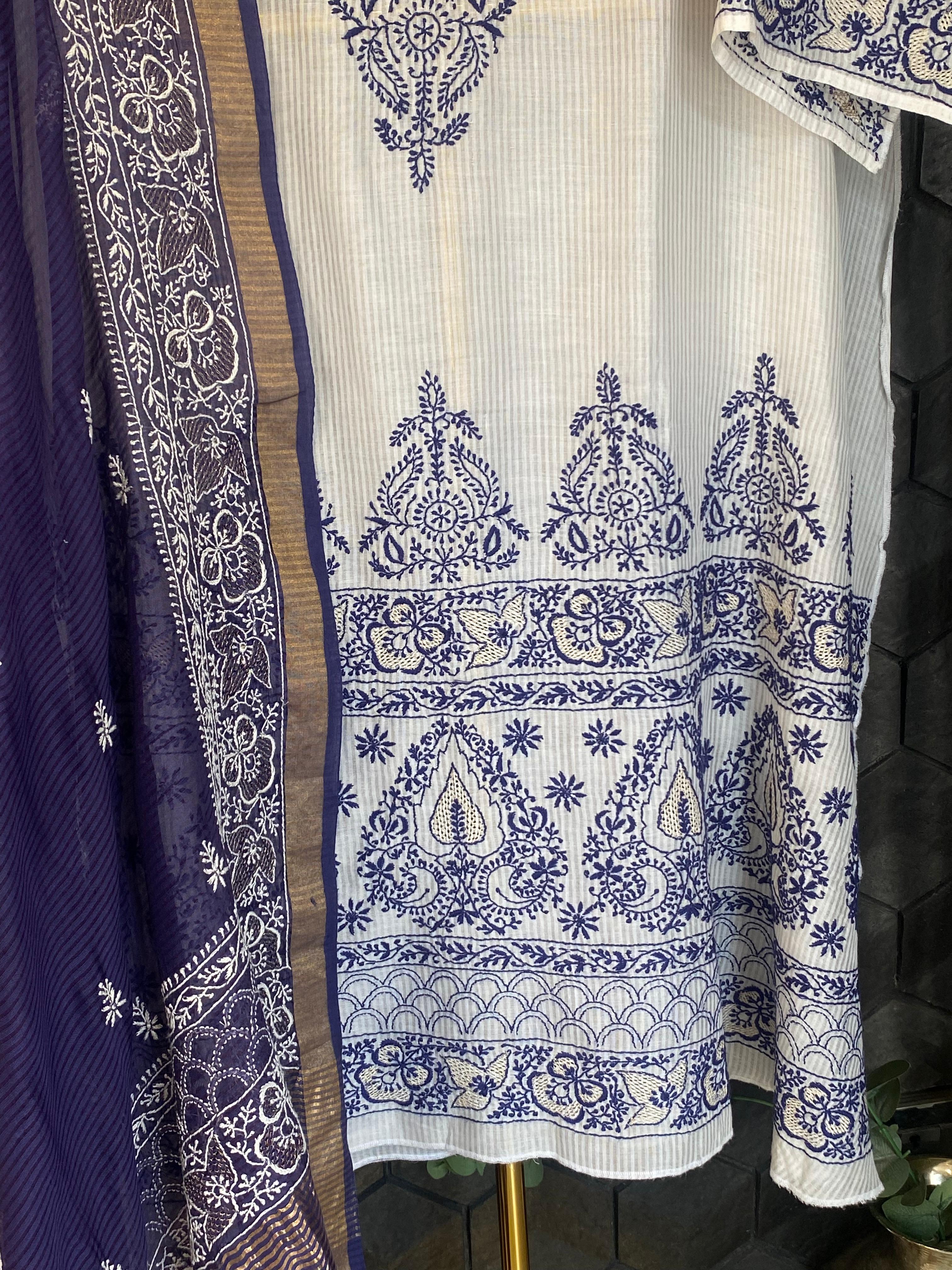 White maheshwari chikankari kurta set