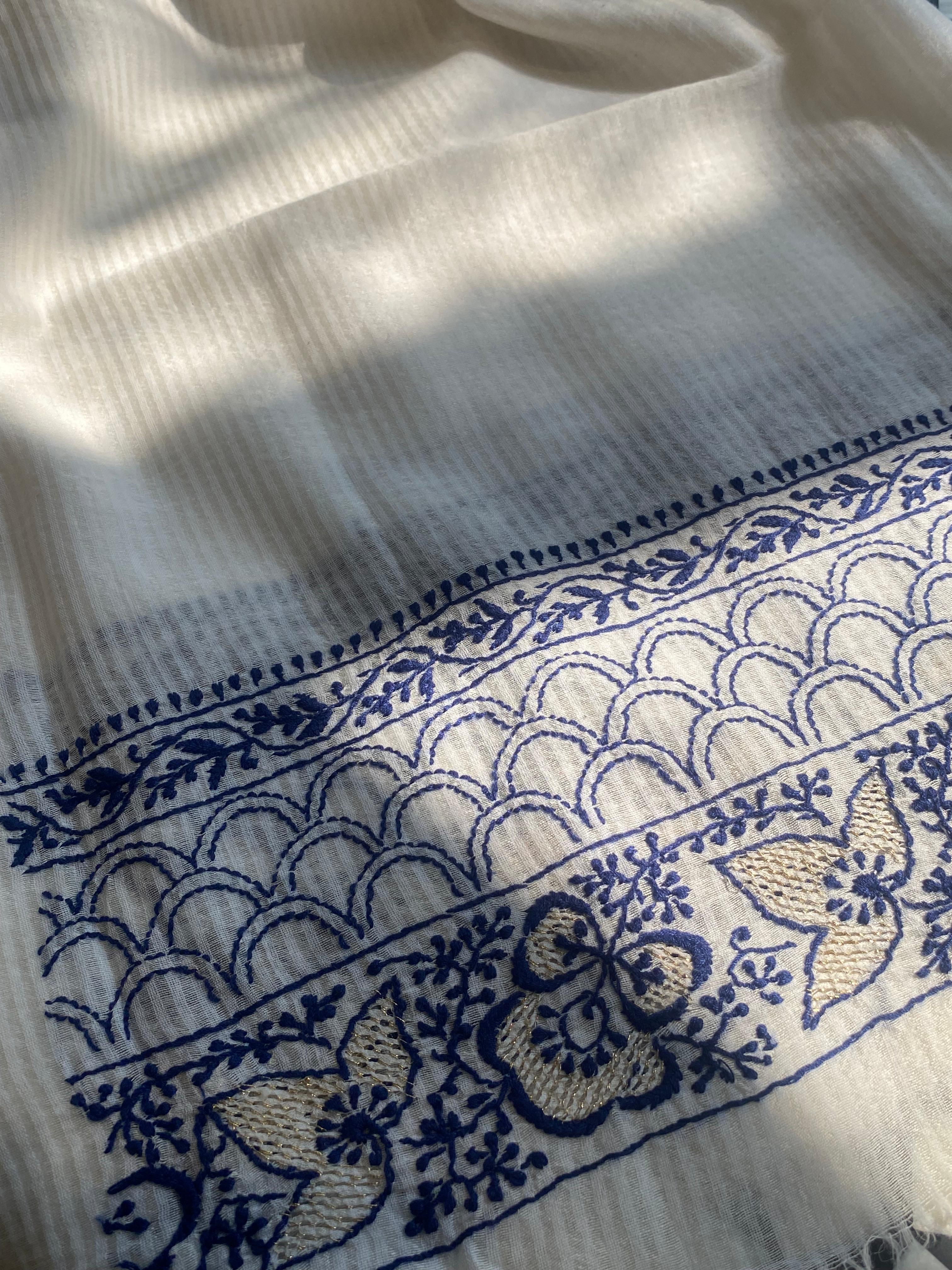 White maheshwari chikankari kurta set