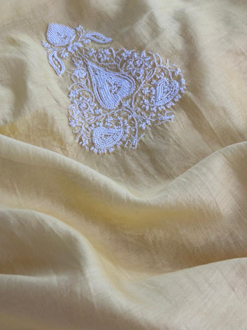 Yellow Mens Chanderi Chikankari Kurta