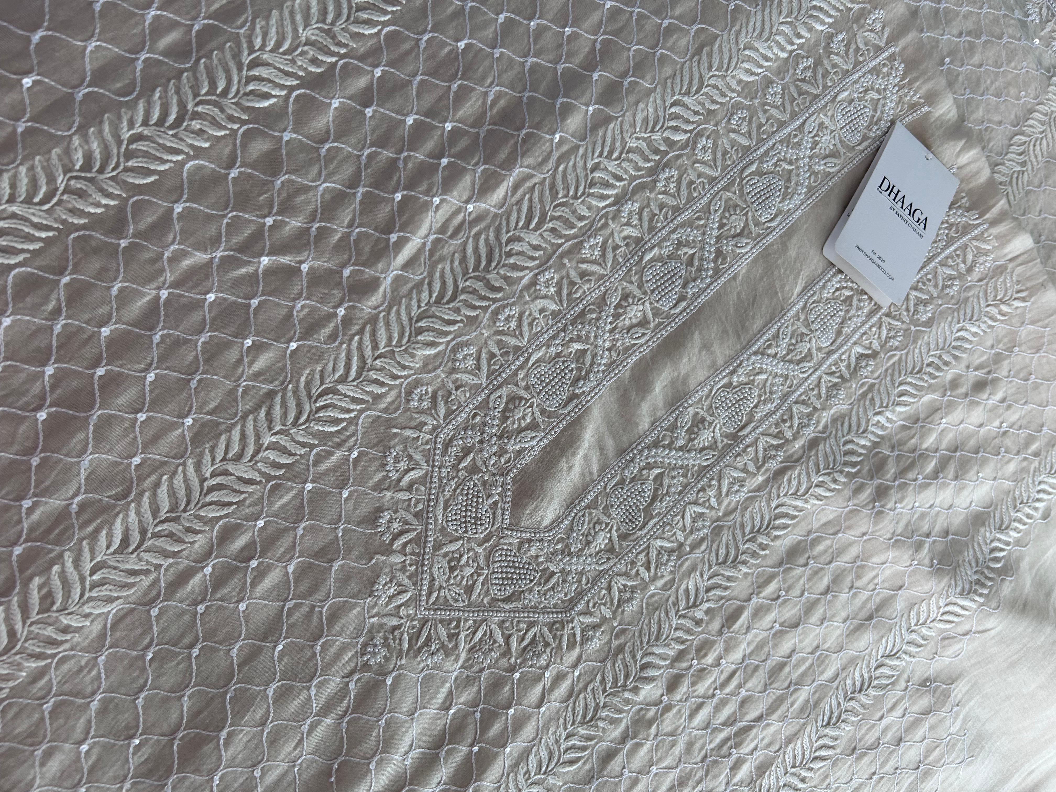 Beige Mens Chanderi Chikankari Kurta