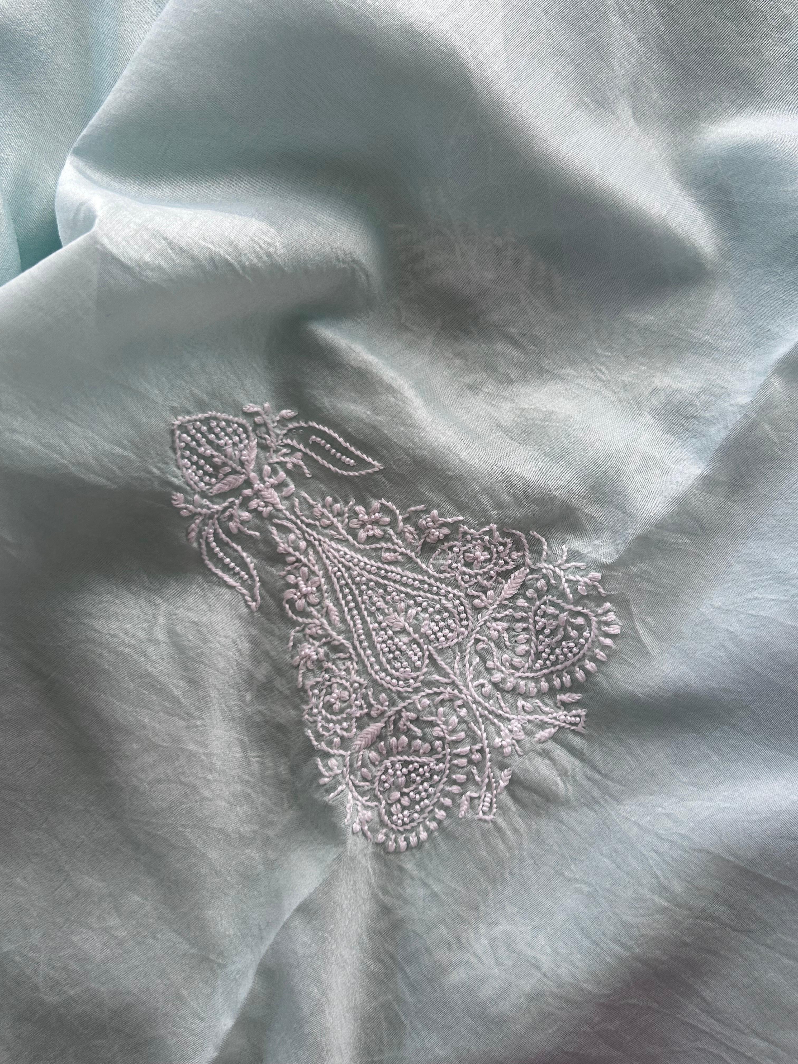 Sea Green Mens Chanderi Chikankari kurta