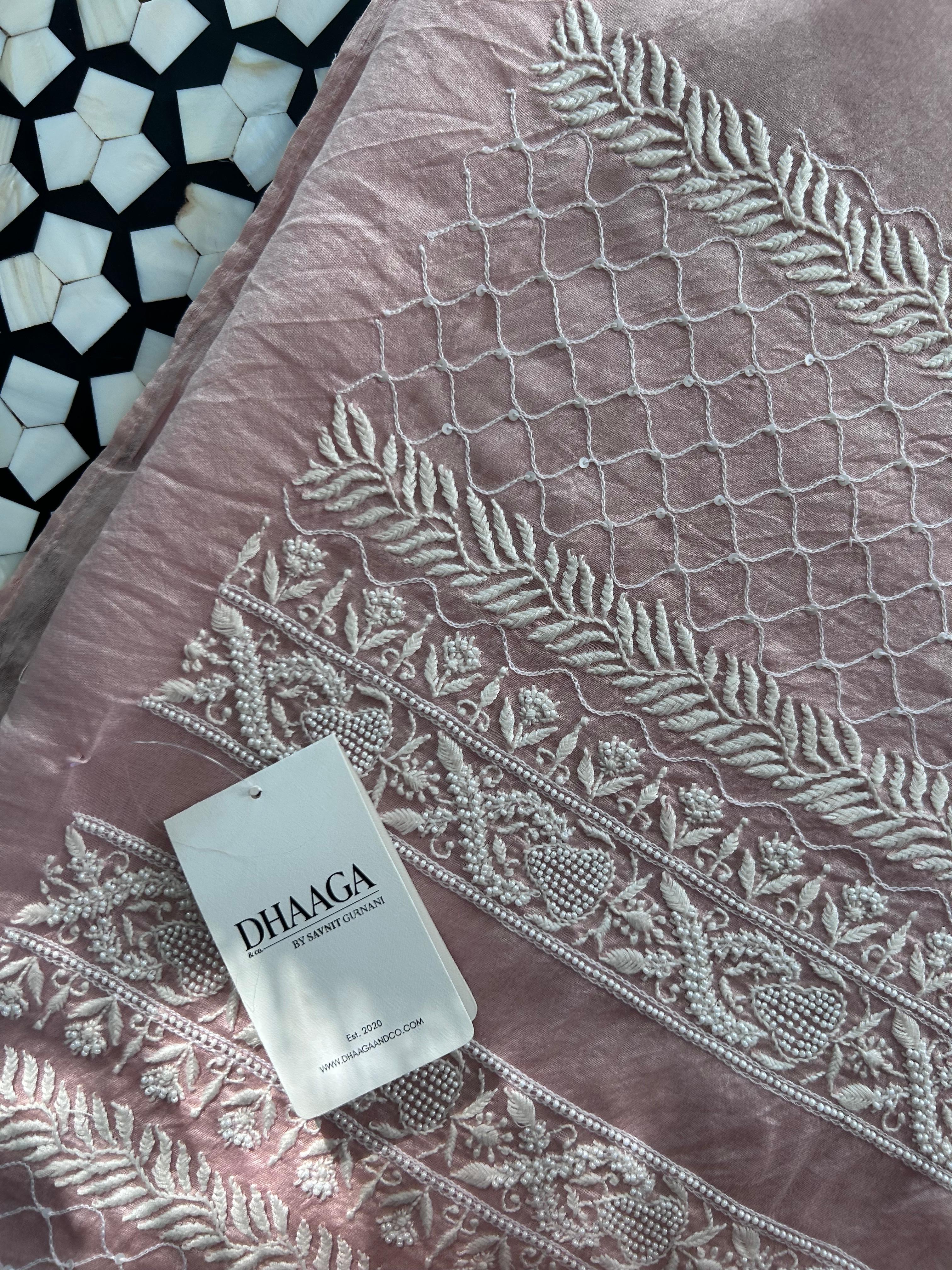 Pink Mens Chanderi Chikankari Kurta